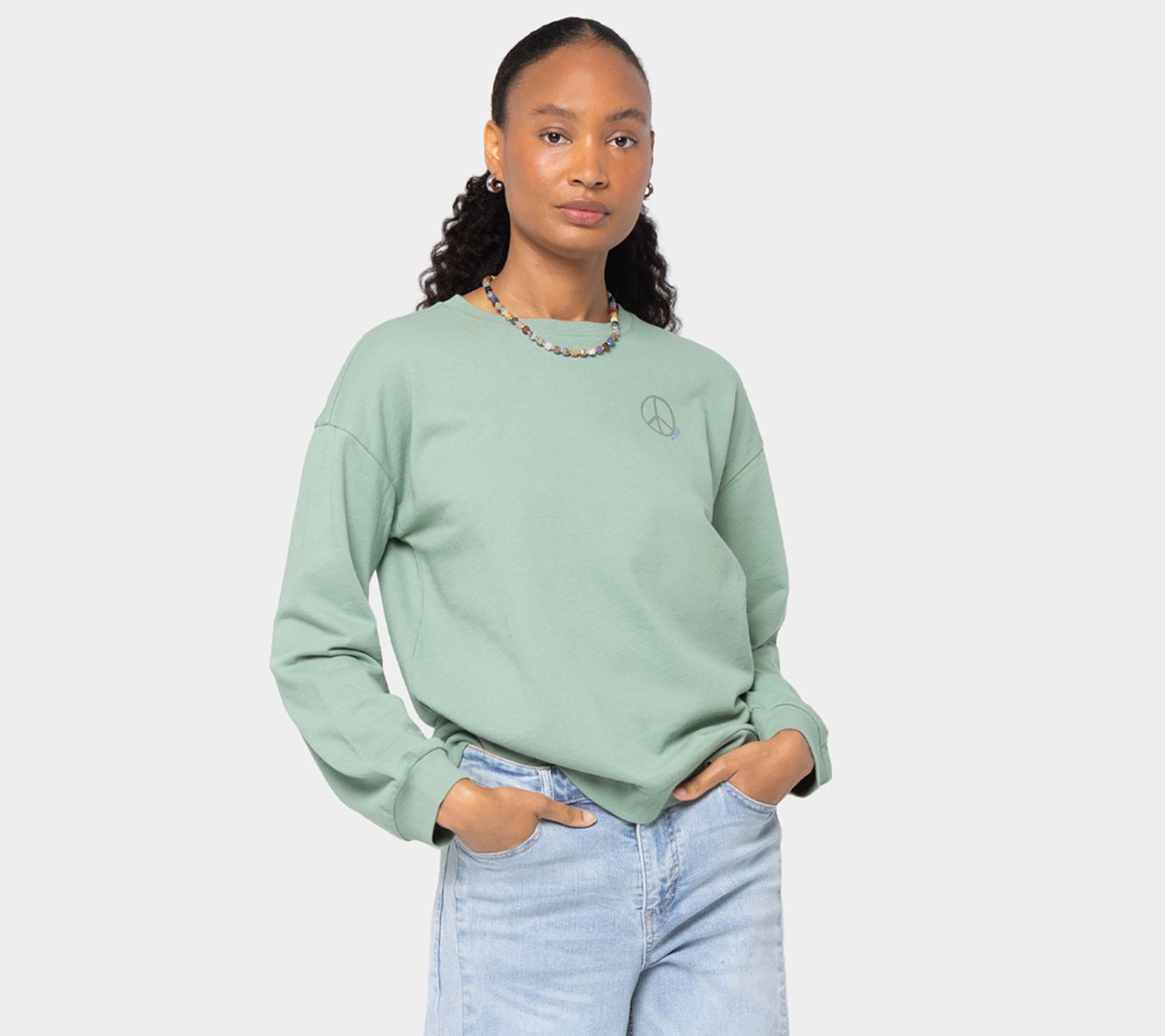 Peace Love World Crew Neck French Terry MotifSweatshirt