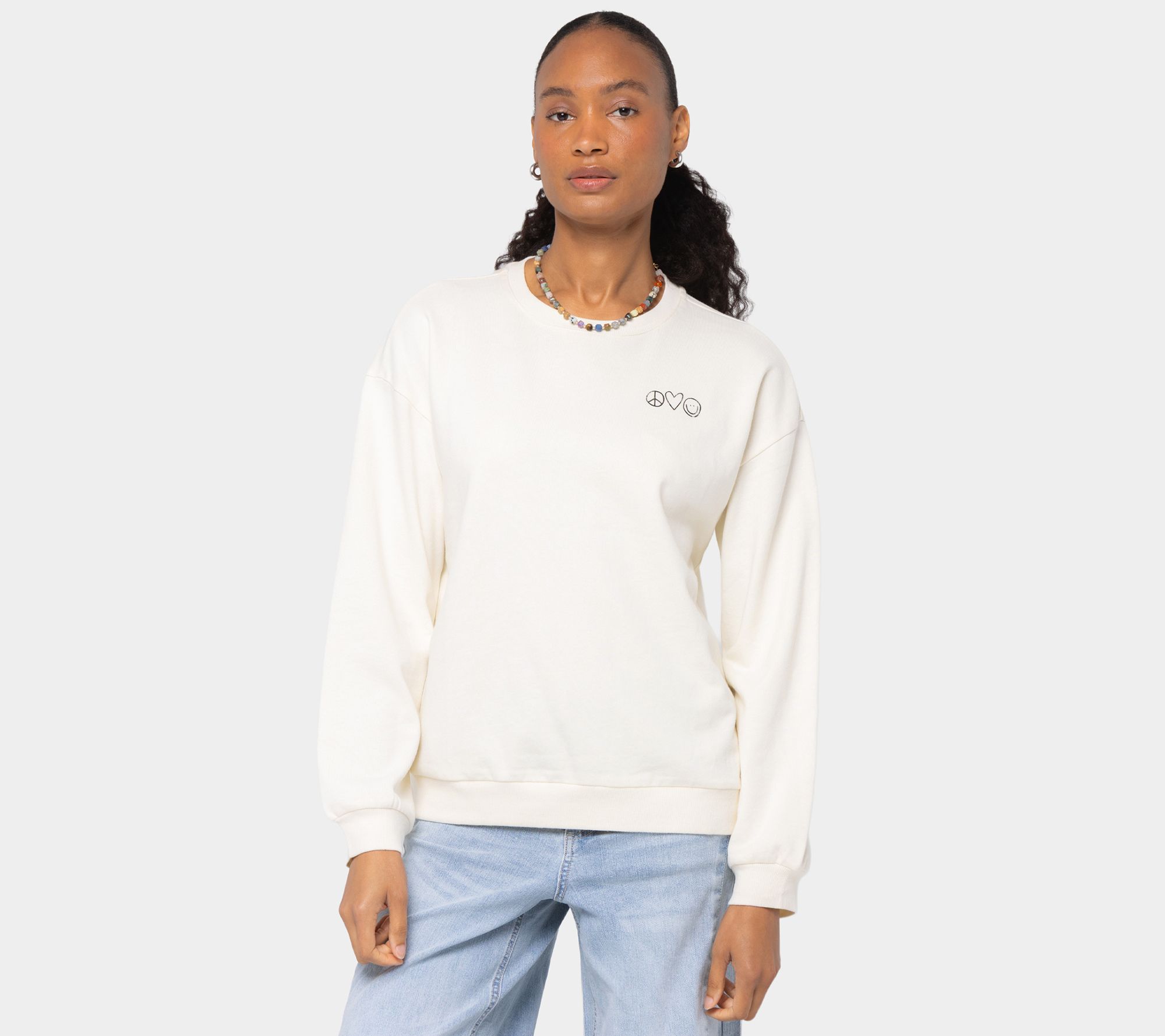 Peace Love World Crew Neck French Terry MotifSweatshirt