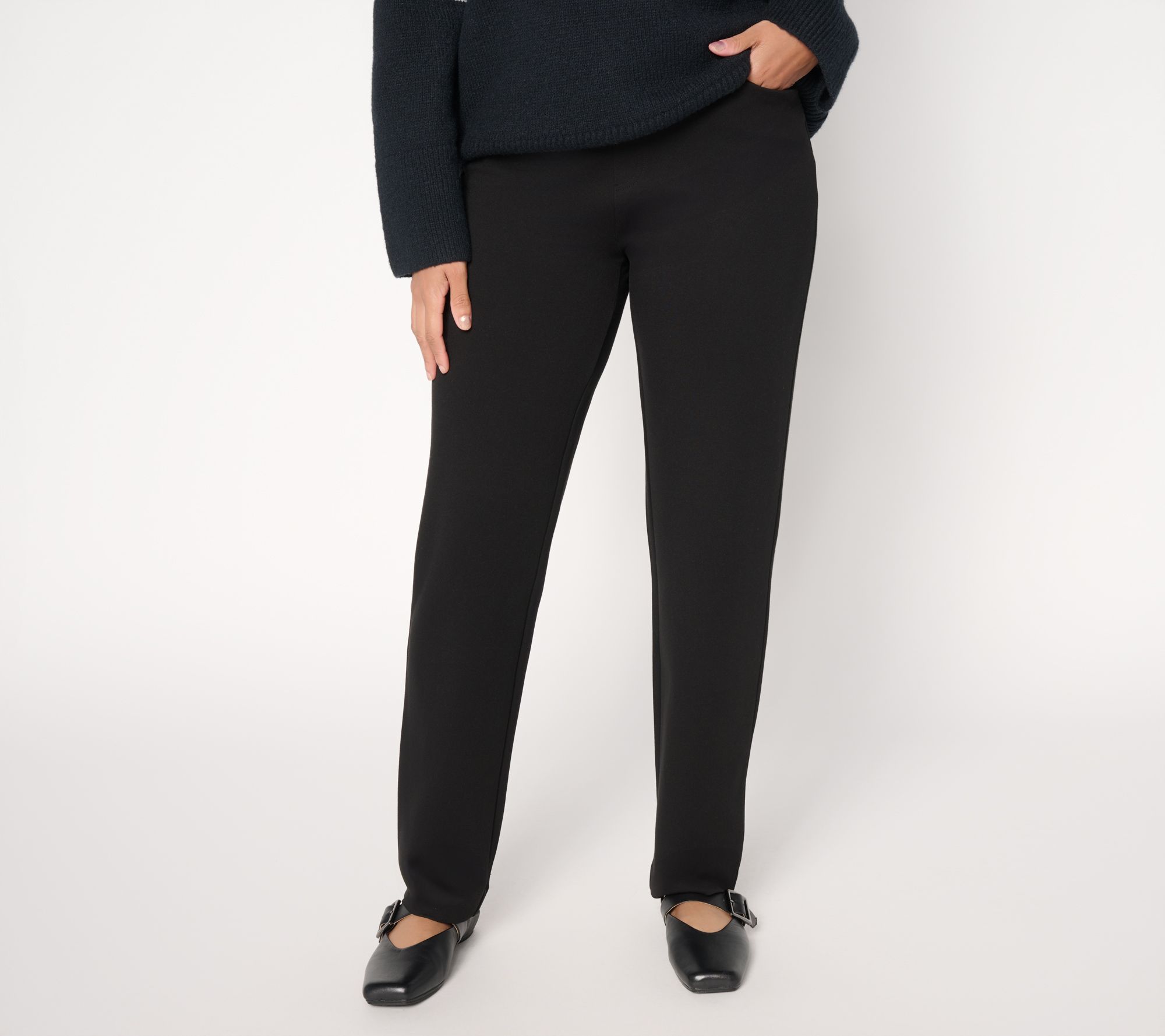 "As Is" Susan Graver Petite Smart Ponte 350 Straight Leg Pull On Pants