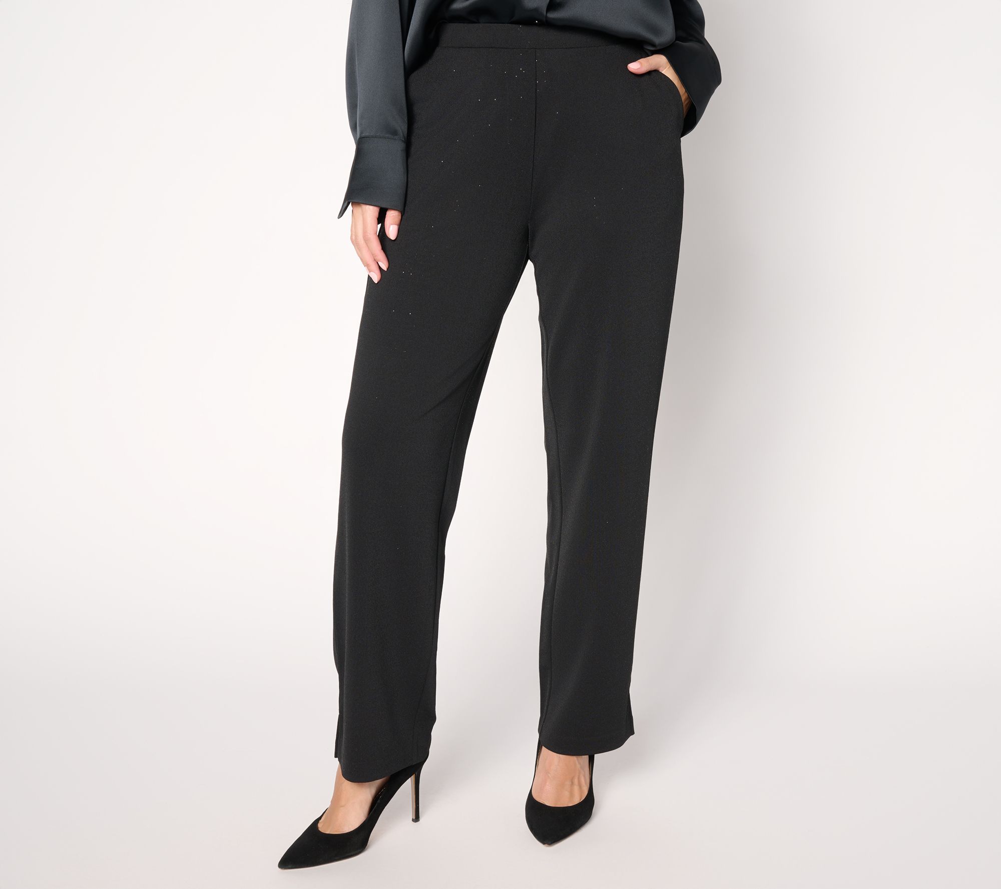 "As Is" Joan Rivers Petite Full Leg Sparkle Crepe Pants