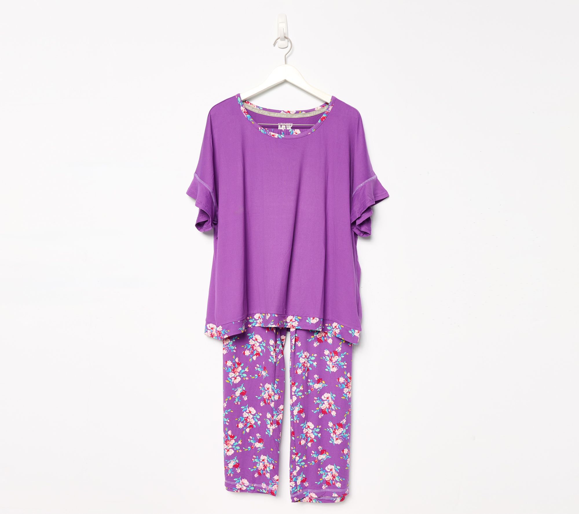 MUK LUKS Elbow Flutter Sleeve Top & Contrast Pocket Pant PJ
