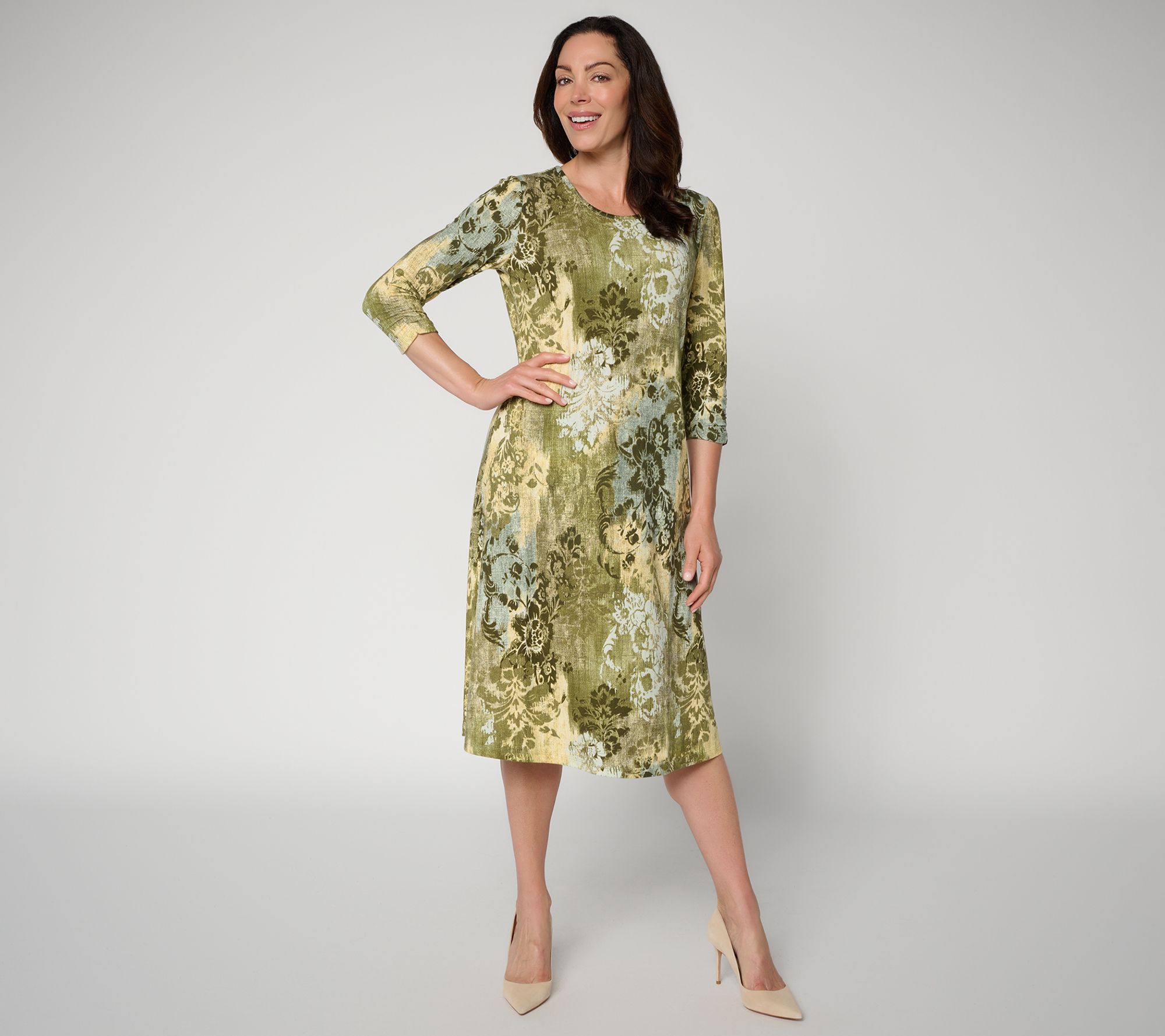 Denim & Co. Petite Heavenly Jersey 3/4-Sleeve Midi Dress
