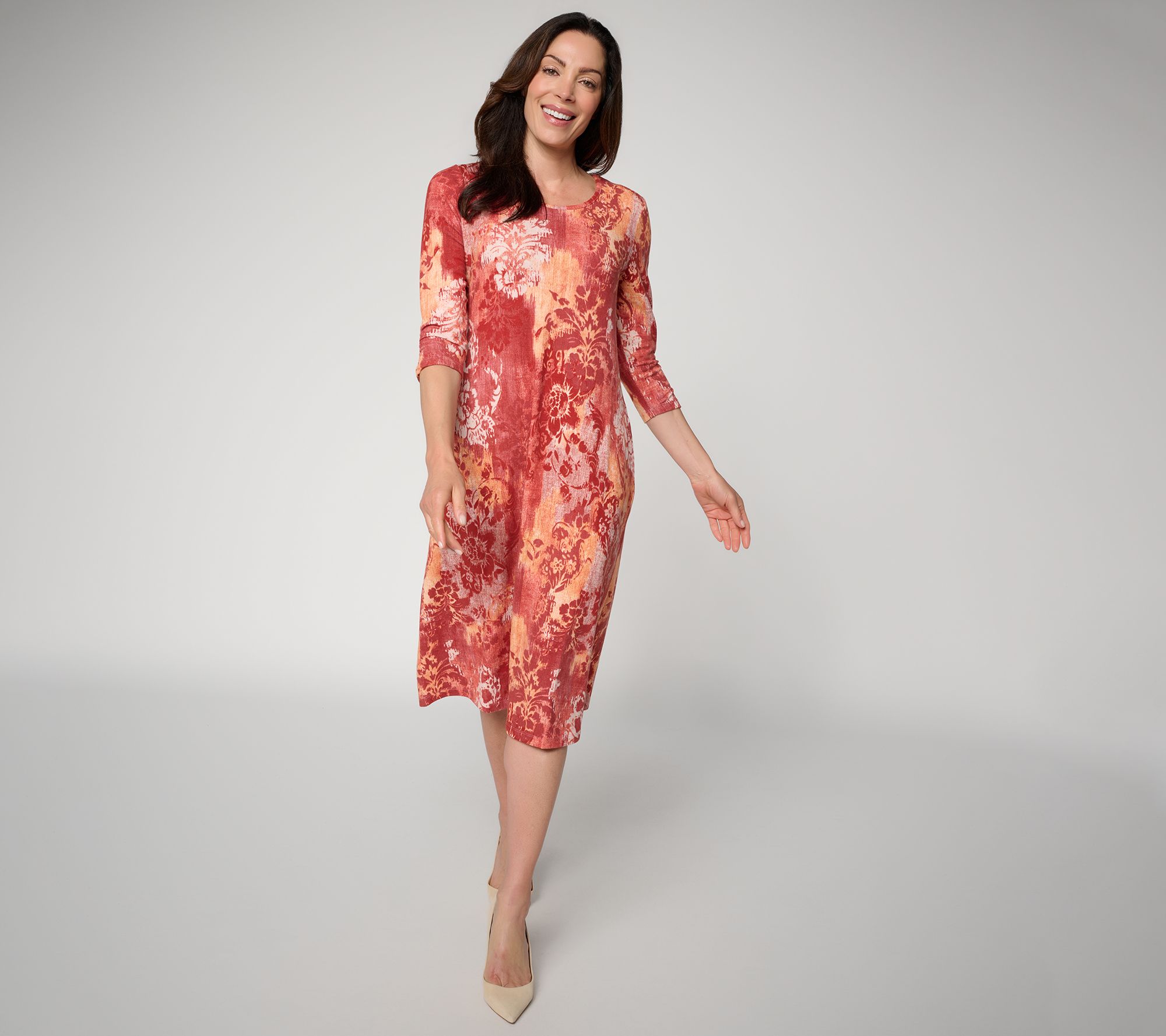 Denim & Co. Petite Heavenly Jersey 3/4-Sleeve Midi Dress