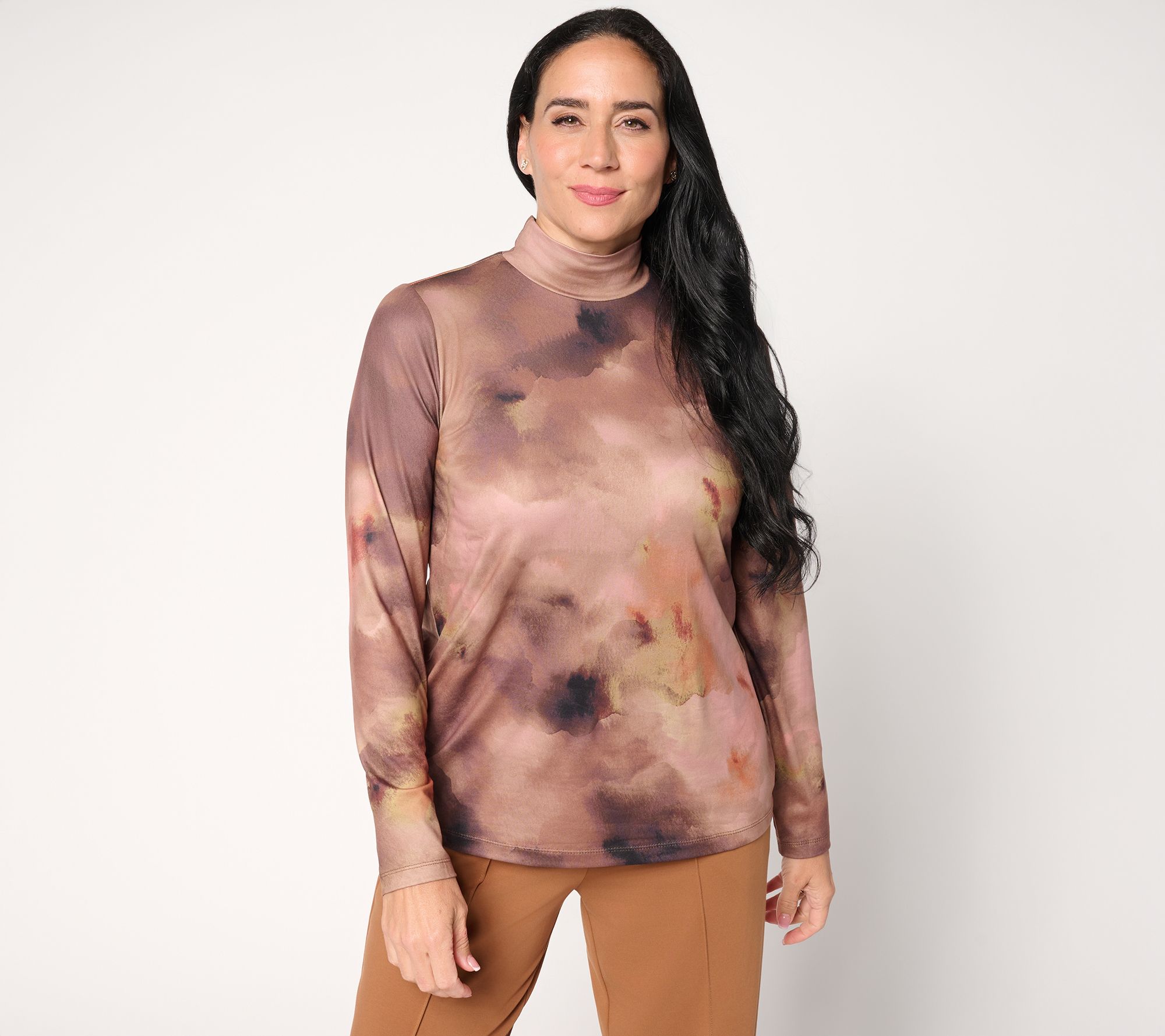 "As Is" Susan Graver Printed Brushed Liquid Knit Mock Neck Top