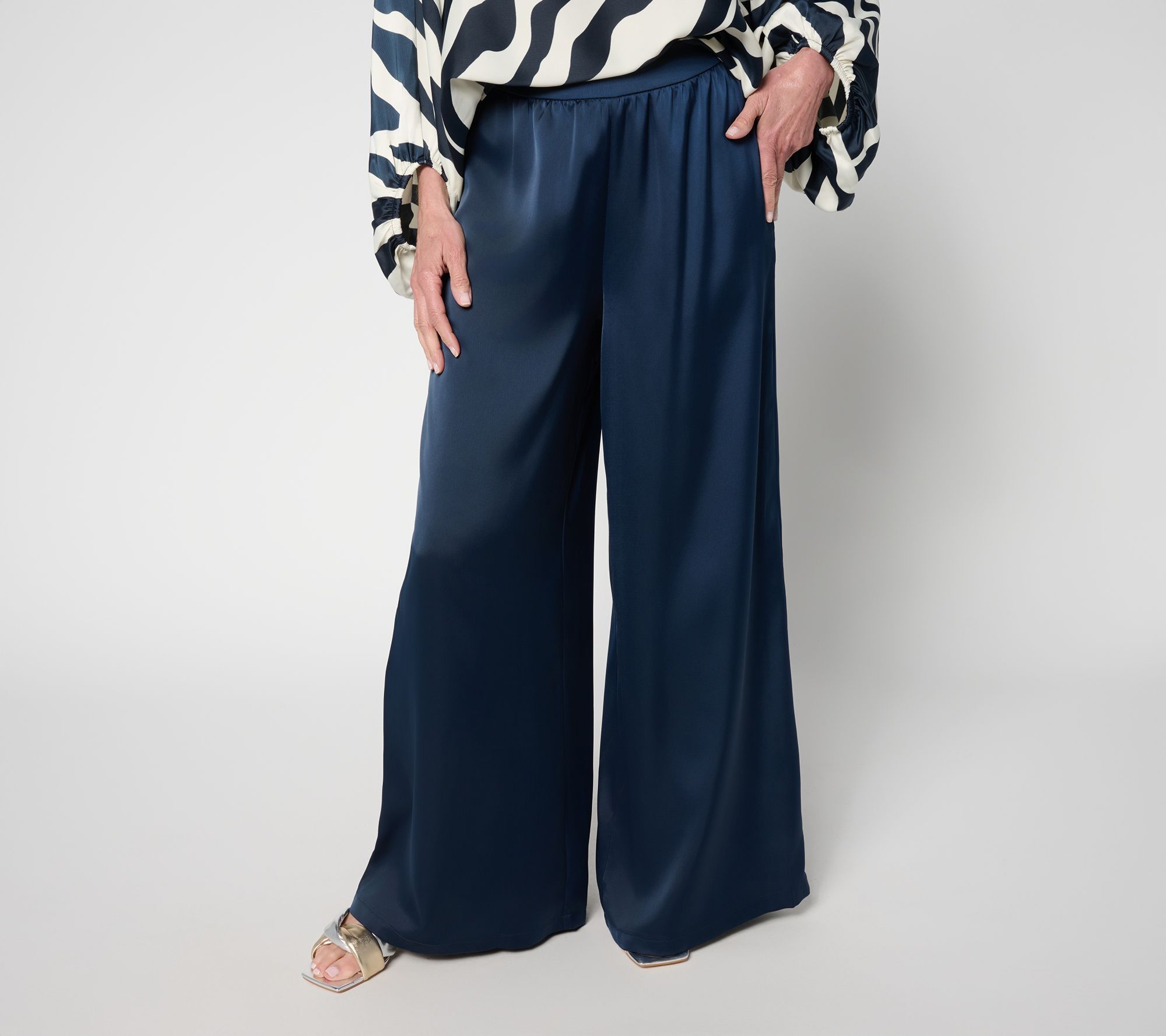 "As Is" Carla Rockmore Collection Pet Wide Leg Pull On Satin Pant