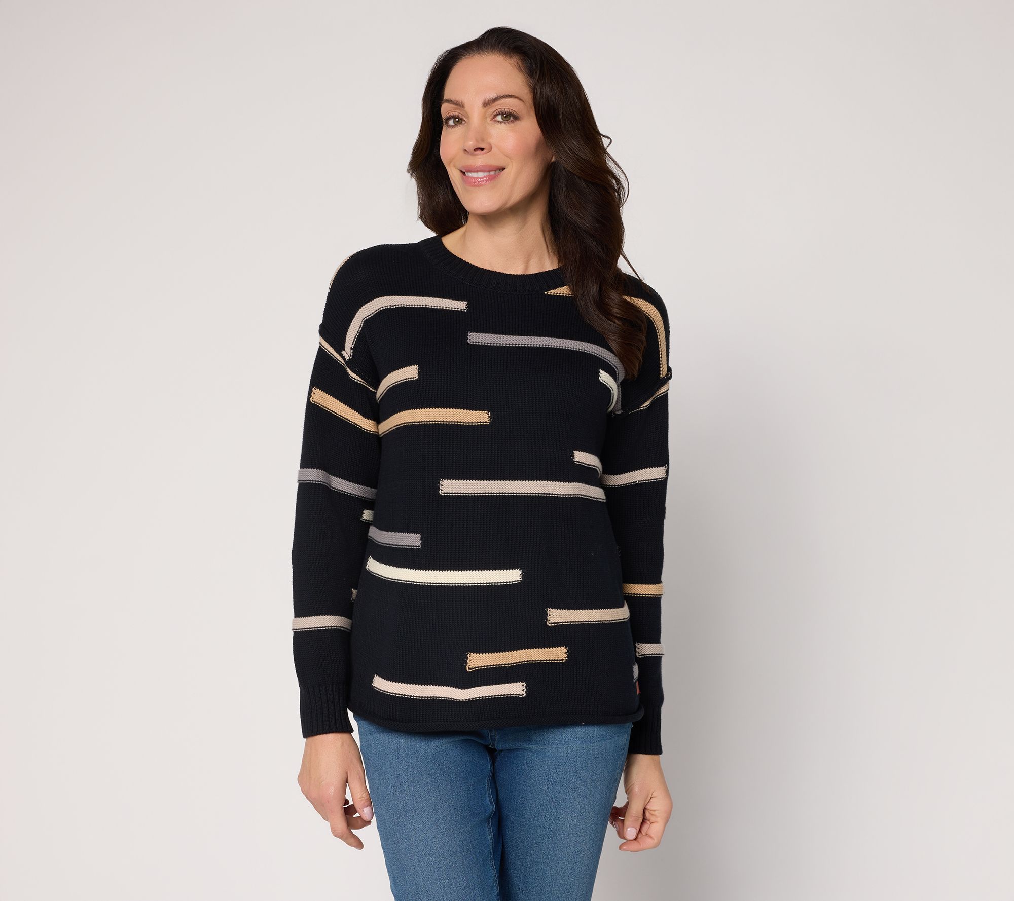 "As Is" Peace Love World Novelty Stitch Crew Neck Sweater