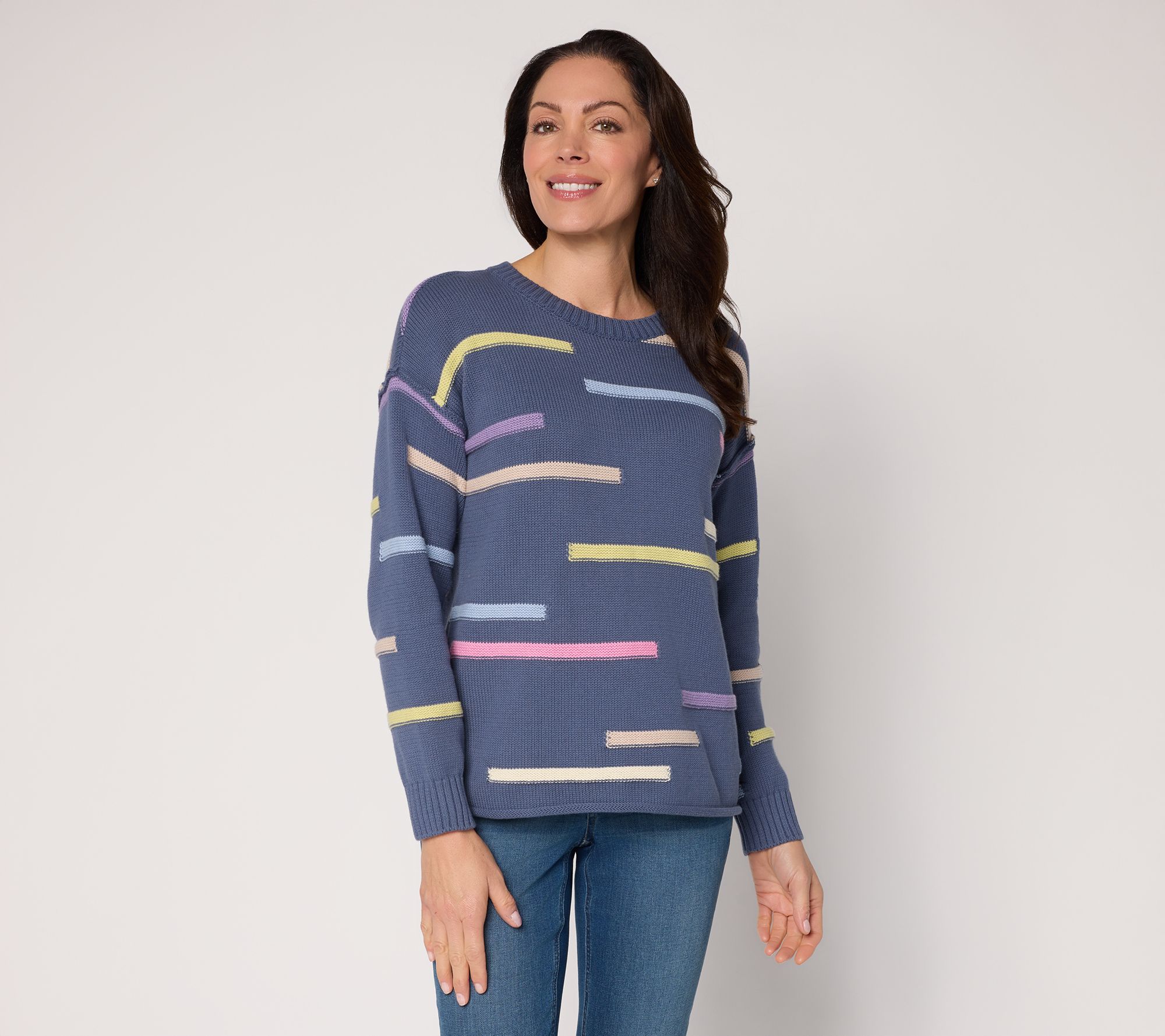 "As Is" Peace Love World Novelty Stitch Crew Neck Sweater