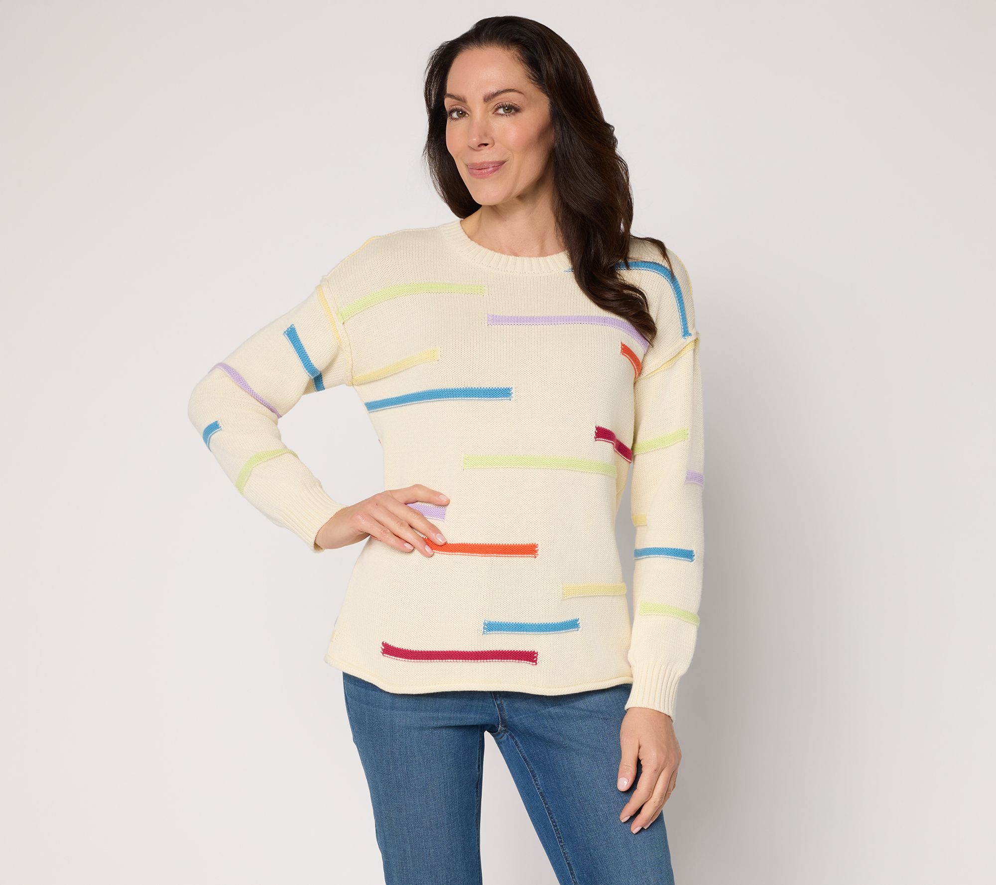 "As Is" Peace Love World Novelty Stitch Crew Neck Sweater