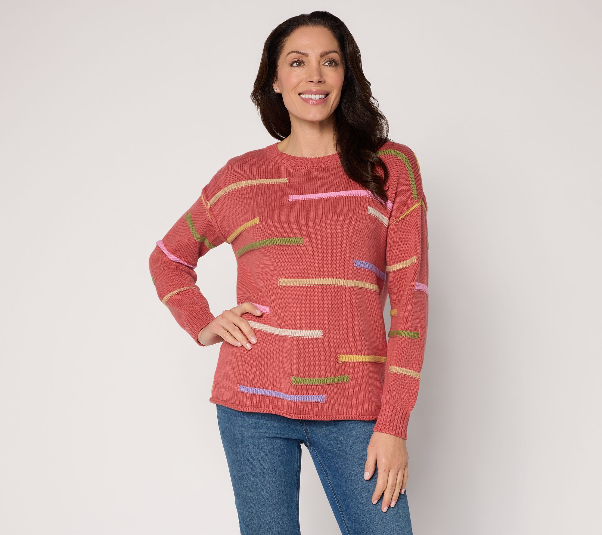 "As Is" Peace Love World Novelty Stitch Crew Neck Sweater