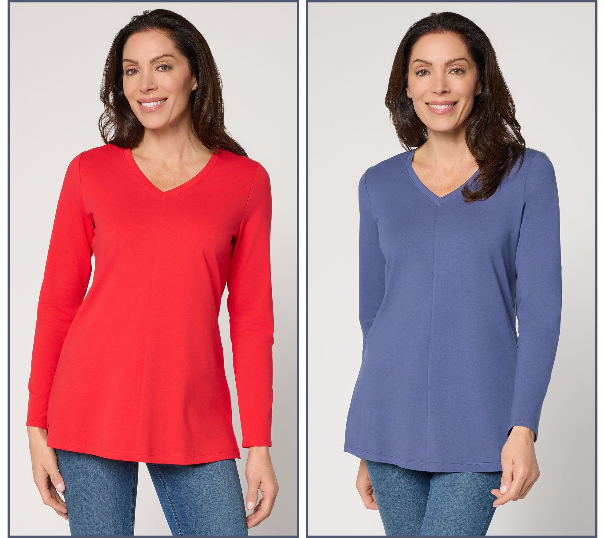 "As Is" Denim & Co. Essentials Petite Perfect Jersey 2-Pack Tunics