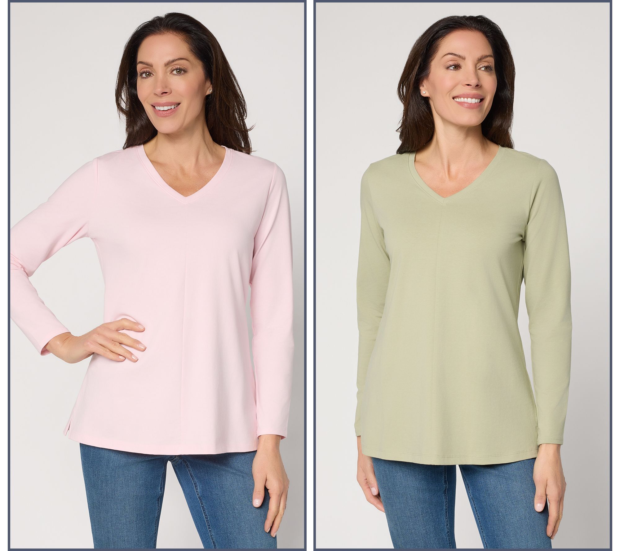 "As Is" Denim & Co. Essentials Petite Perfect Jersey 2-Pack Tunics