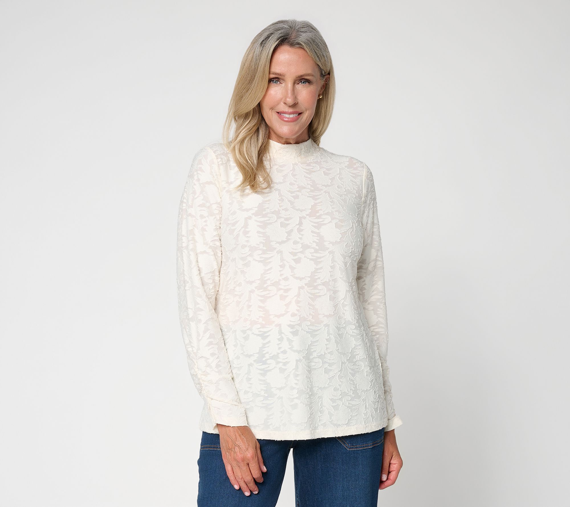LOGO Layers by Lori Goldstein Petite Textured Knit Mock Neck Top