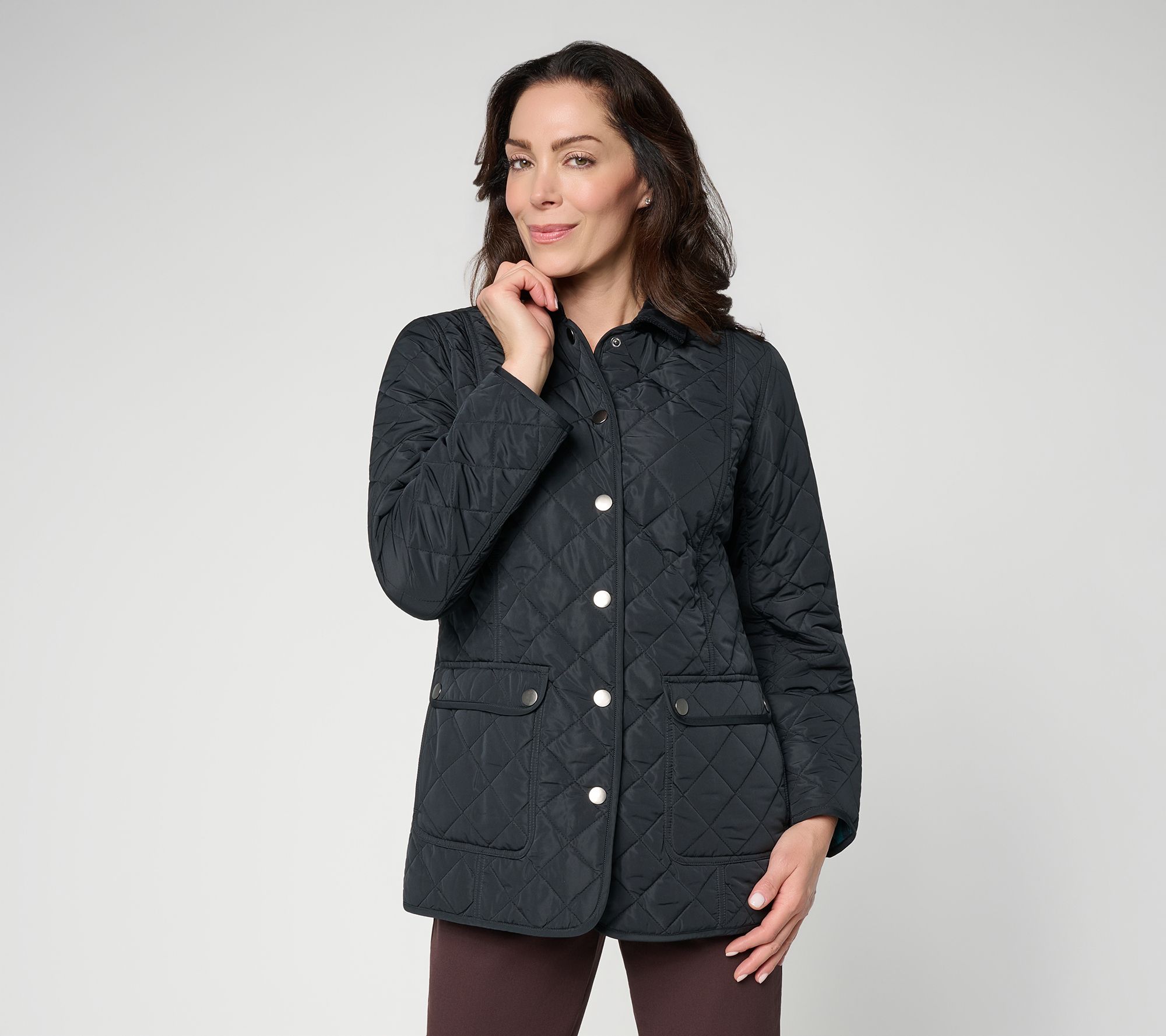 Joan Rivers Regular Quilted Barn Coat with Corduroy Collar