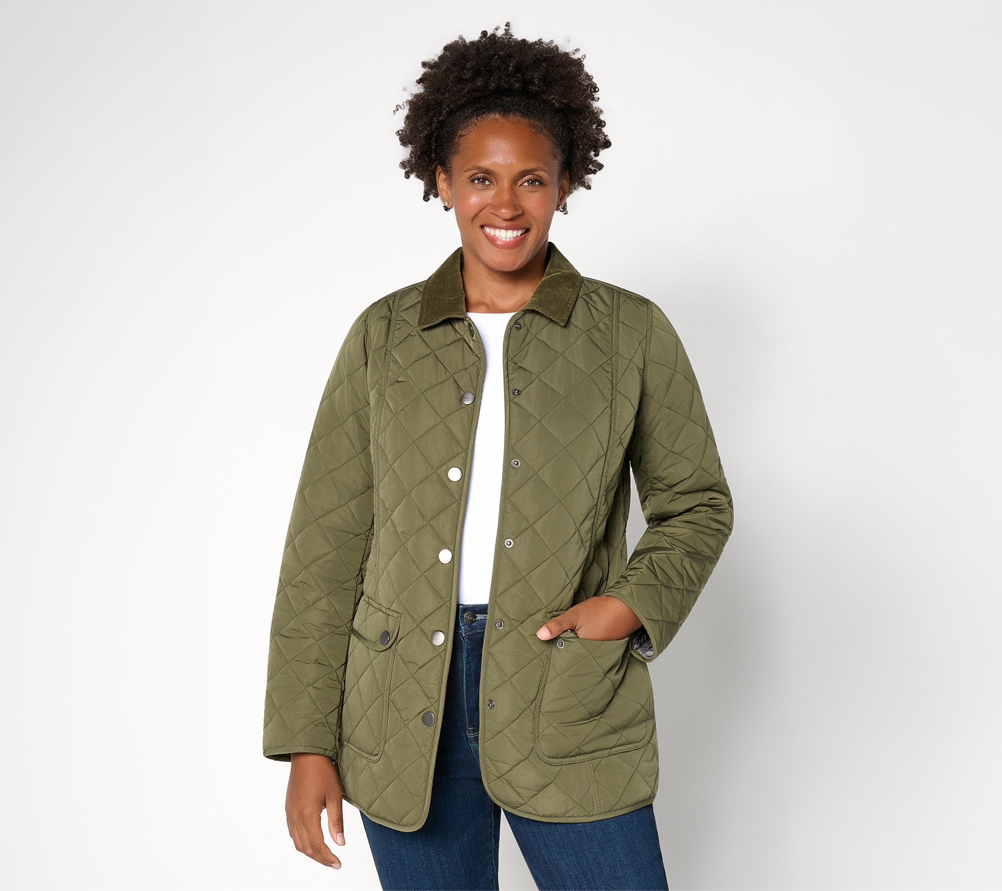 Joan Rivers Regular Quilted Barn Coat with Corduroy Collar