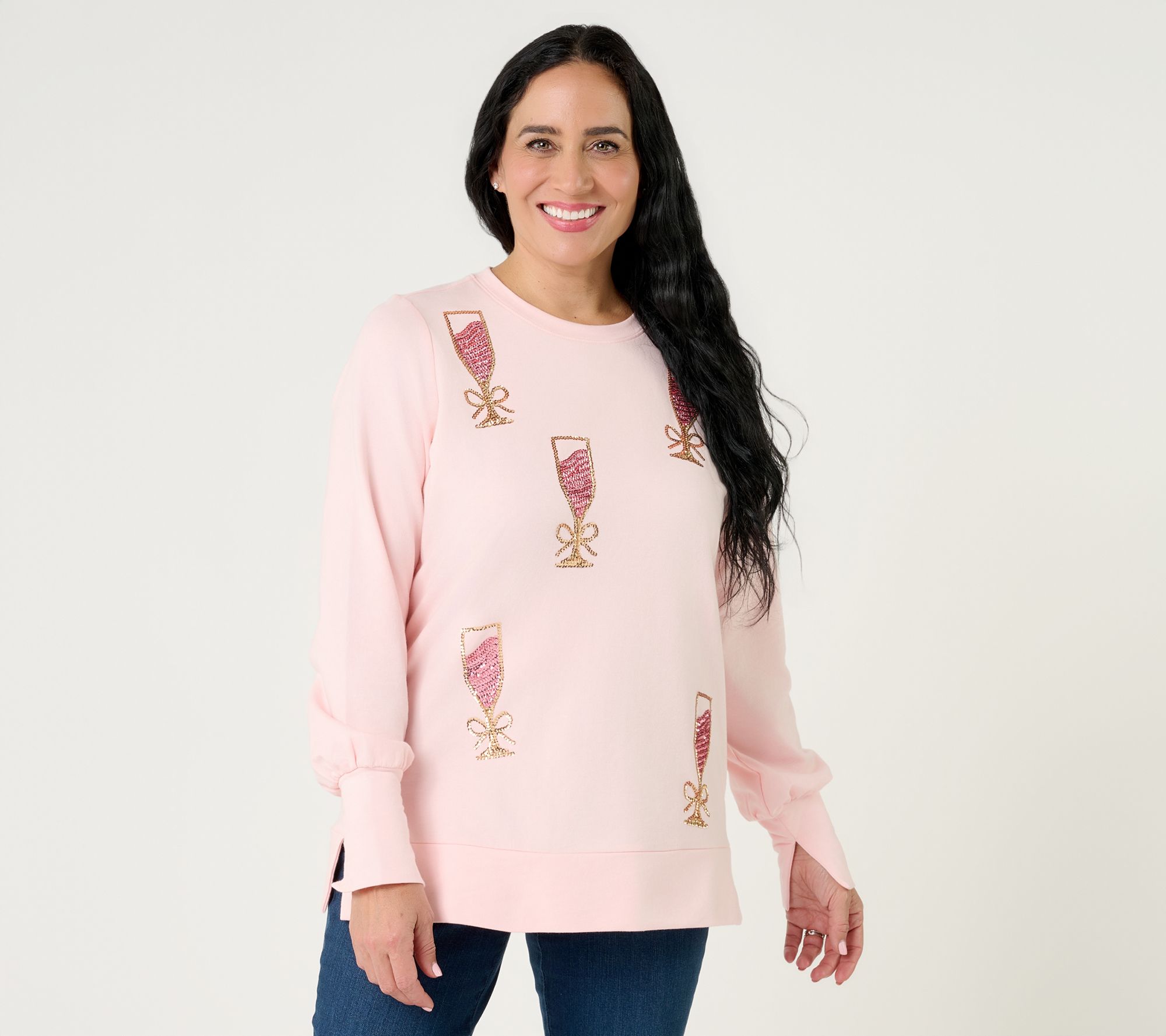 Jingle Belles by Kim Gravel Champagne Cheer Sequin Top