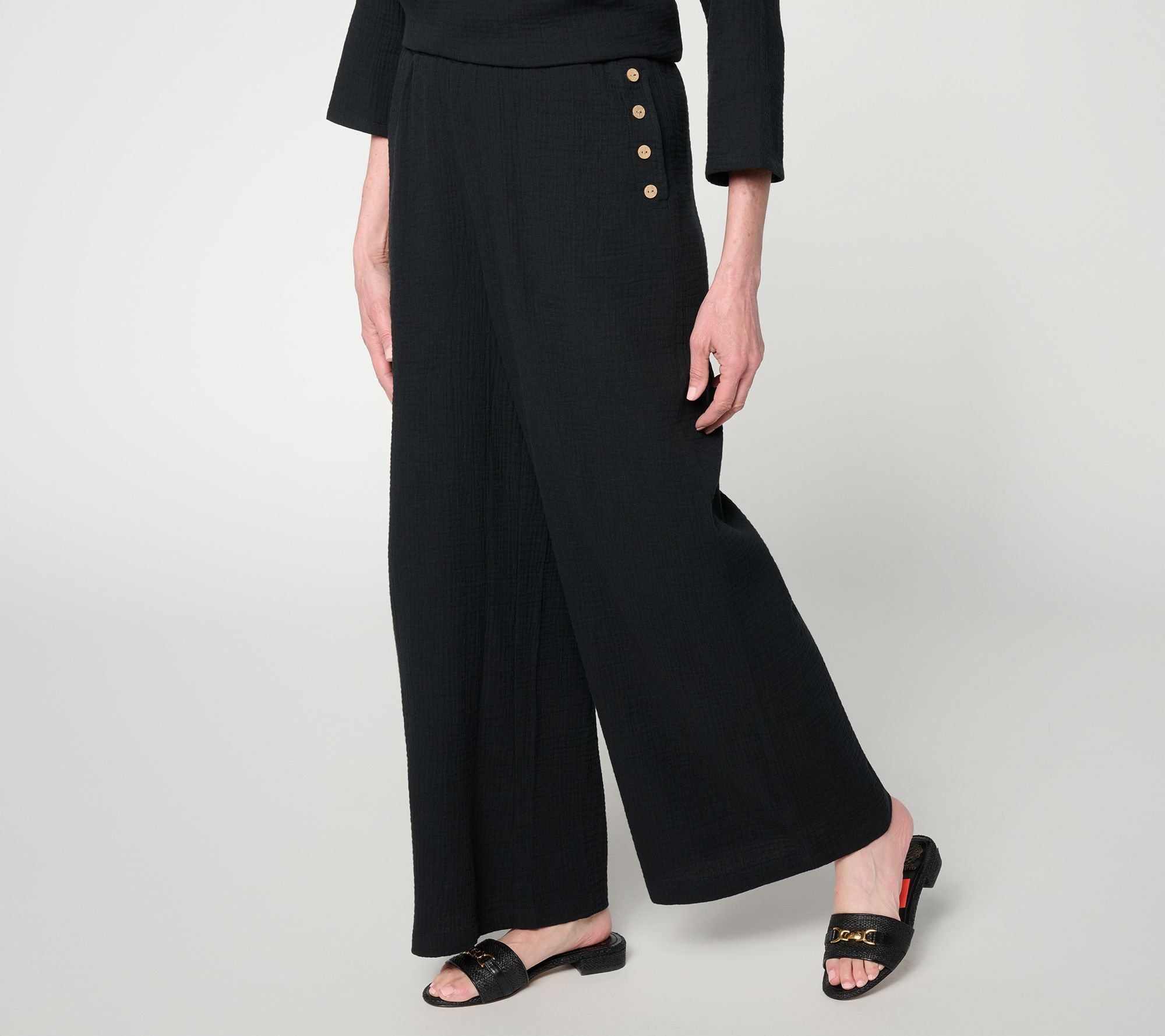 "As Is" Joan Rivers Petite Marshmallow Gauze Wide-Leg Ankle Pants
