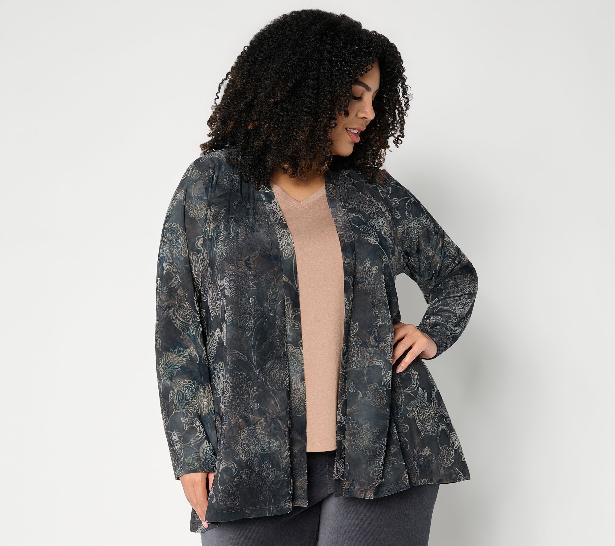 Susan Graver Petite Velvet Tie Dye Burnout Cardigan | QVC