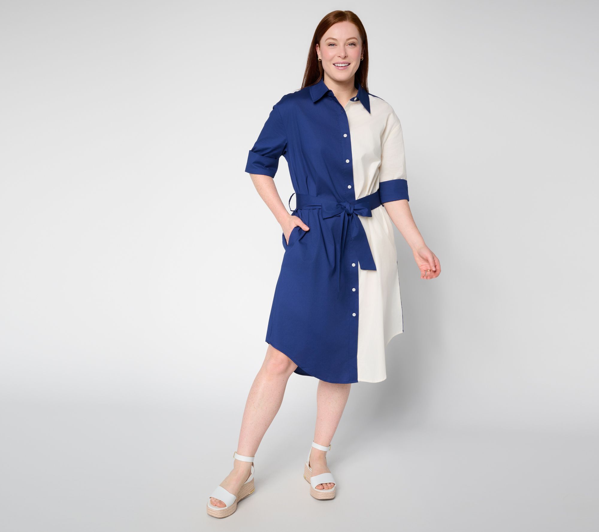 "As Is" by Stacy London Reg Colorblock Belted Shirtdress
