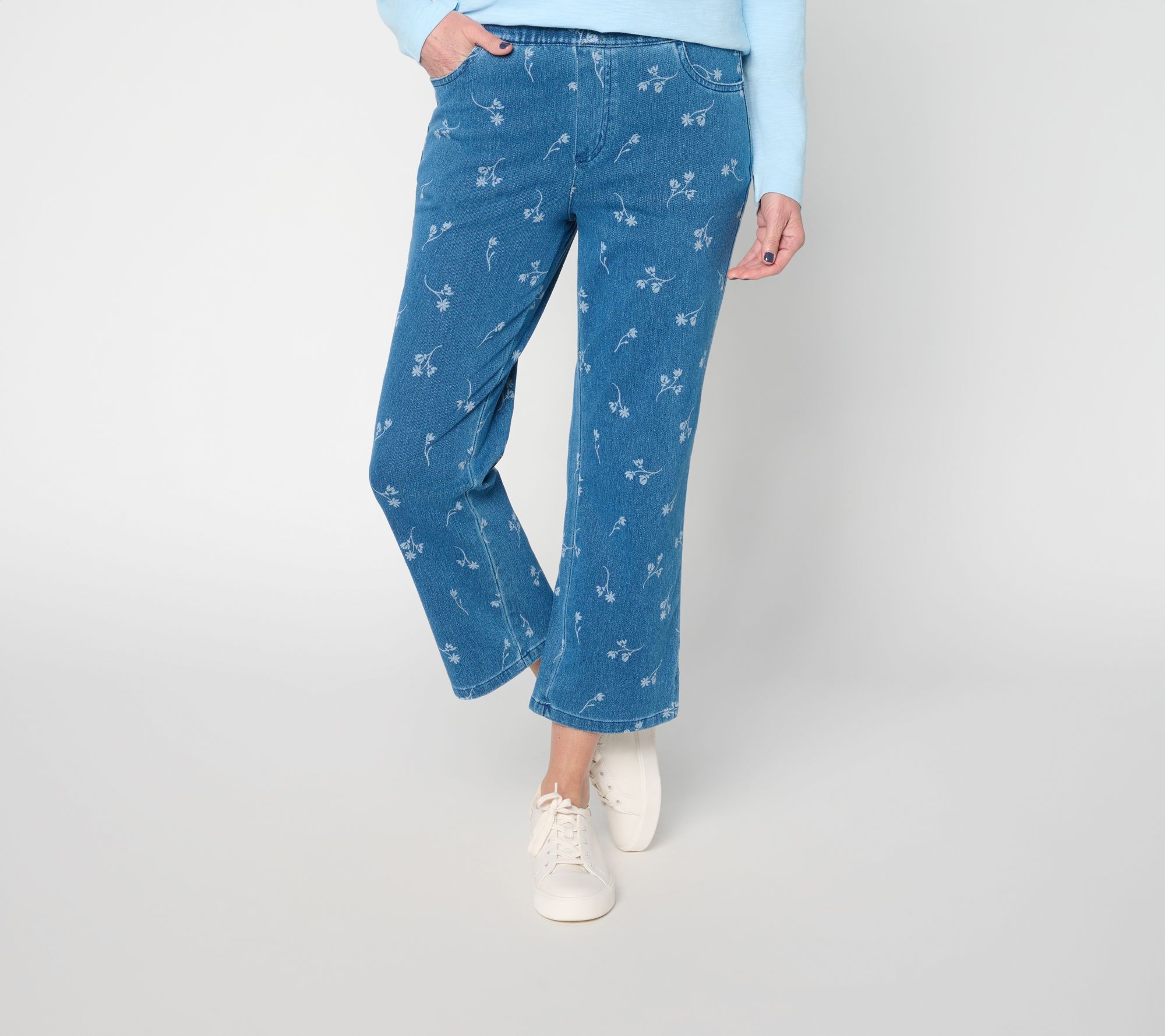 "As Is" Denim & Co. Petite Printed Comfy Knit Air Crop Pants