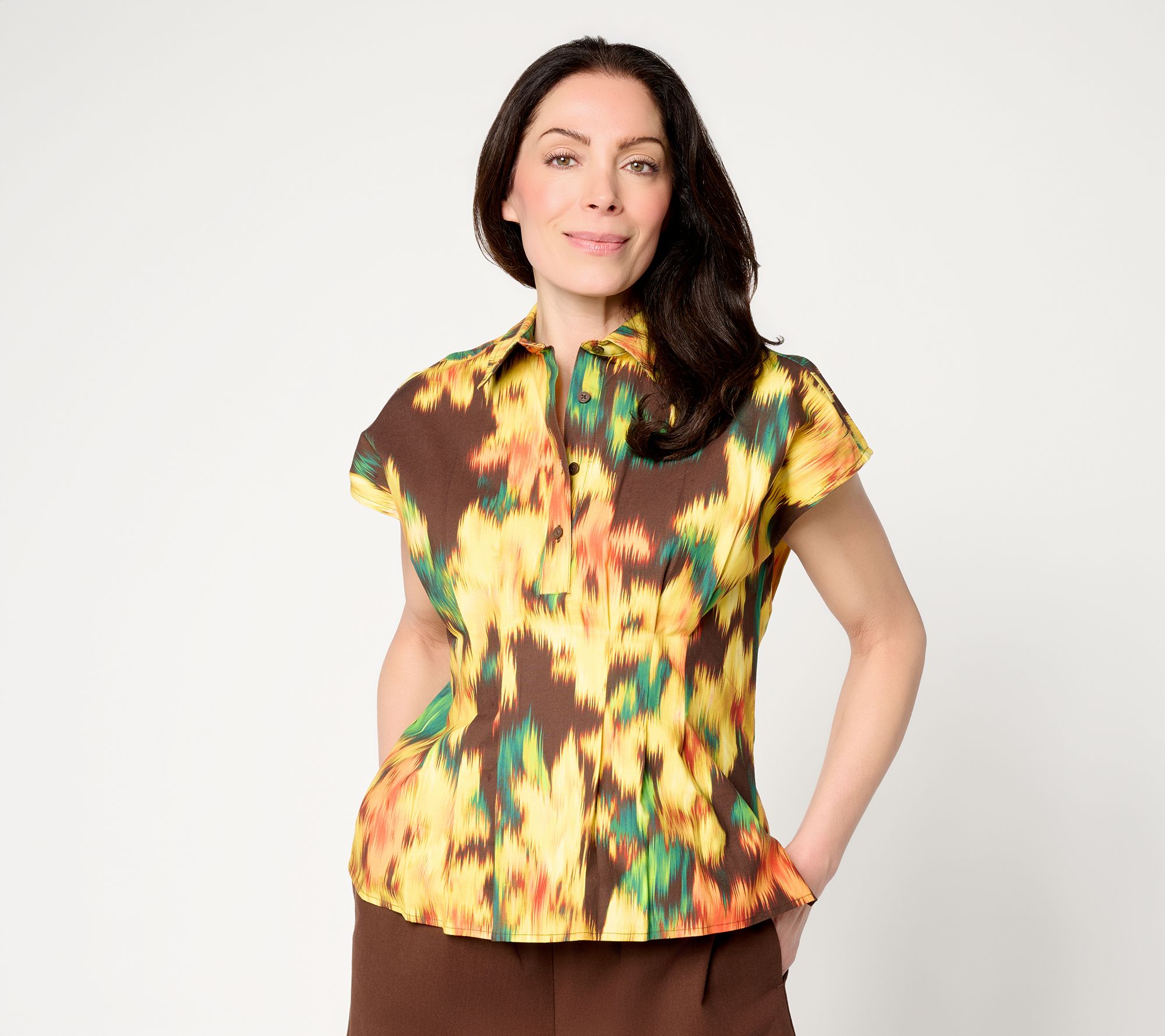 "As Is" Carla Rockmore Collection Pleated Waist Henley Shirt