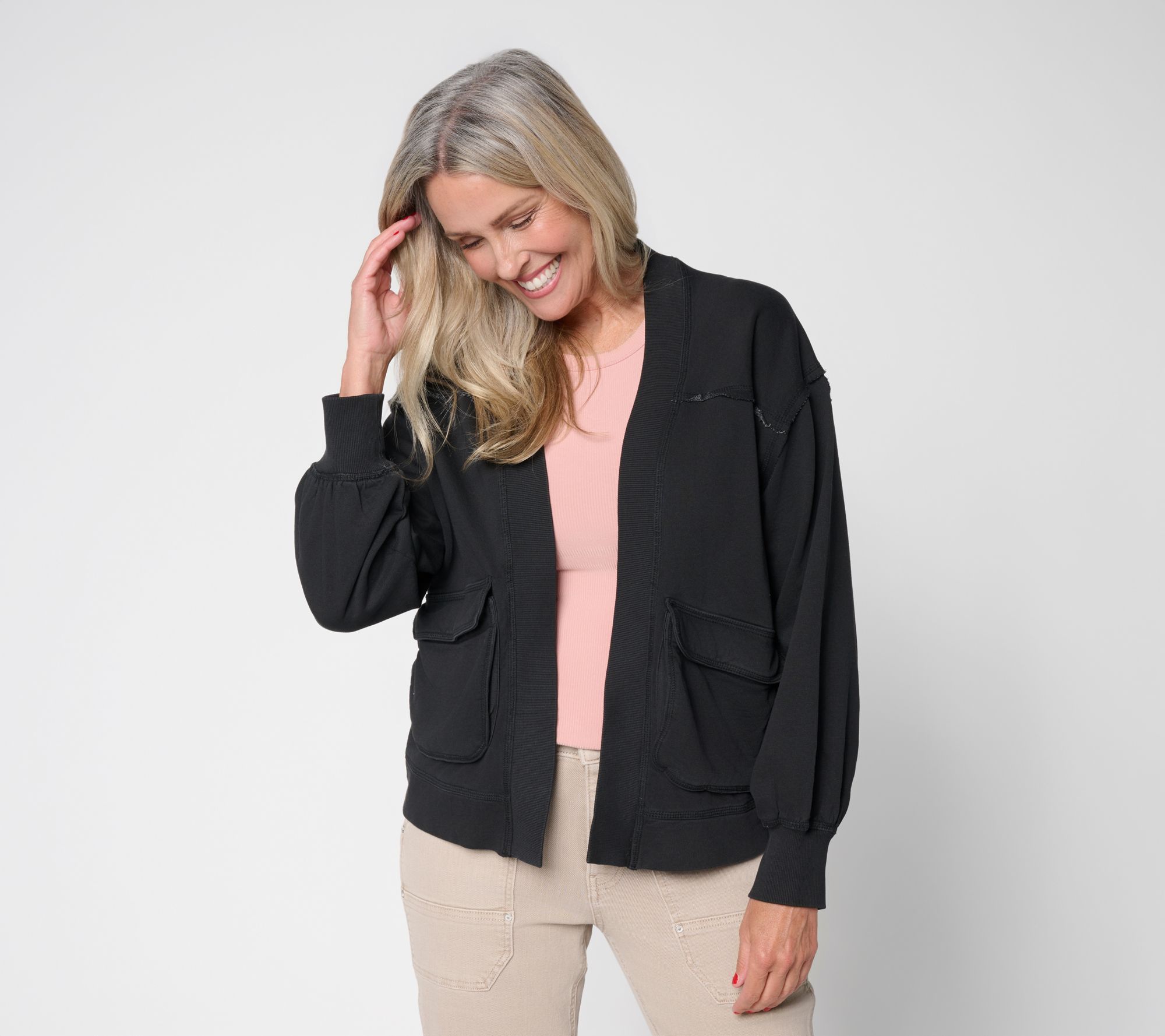"As Is" LOGO Lounge by Lori Goldstein Open Front Knit Cardigan