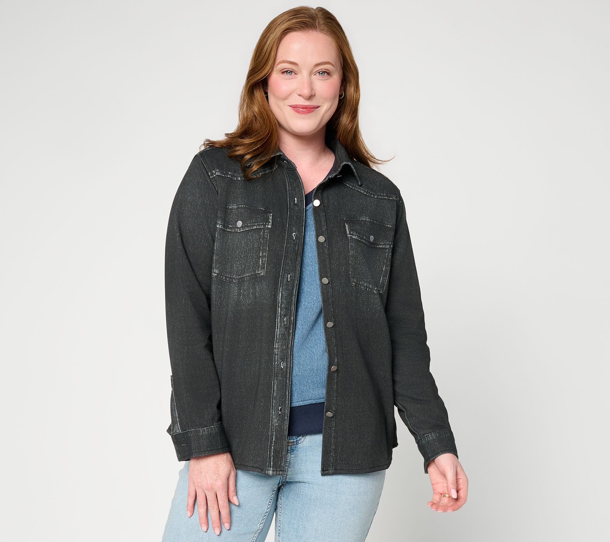 AnyBody Denim Effect Knit Buton Front Shacket