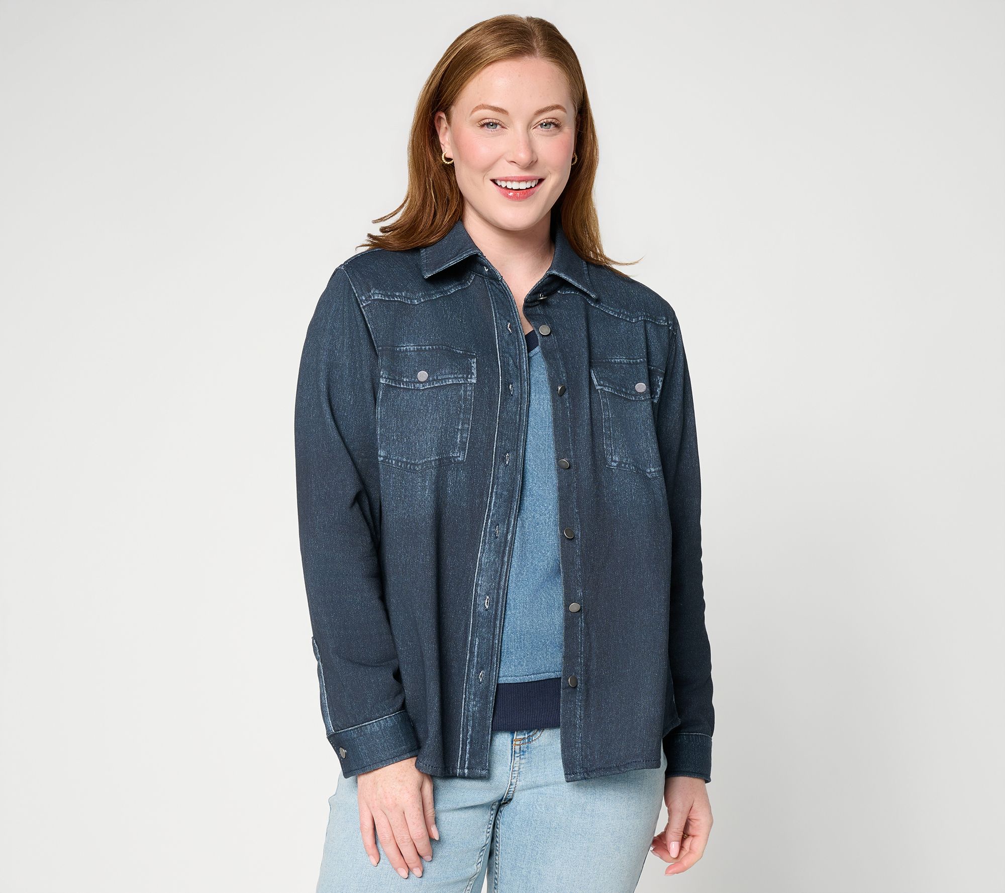 AnyBody Denim Effect Knit Buton Front Shacket