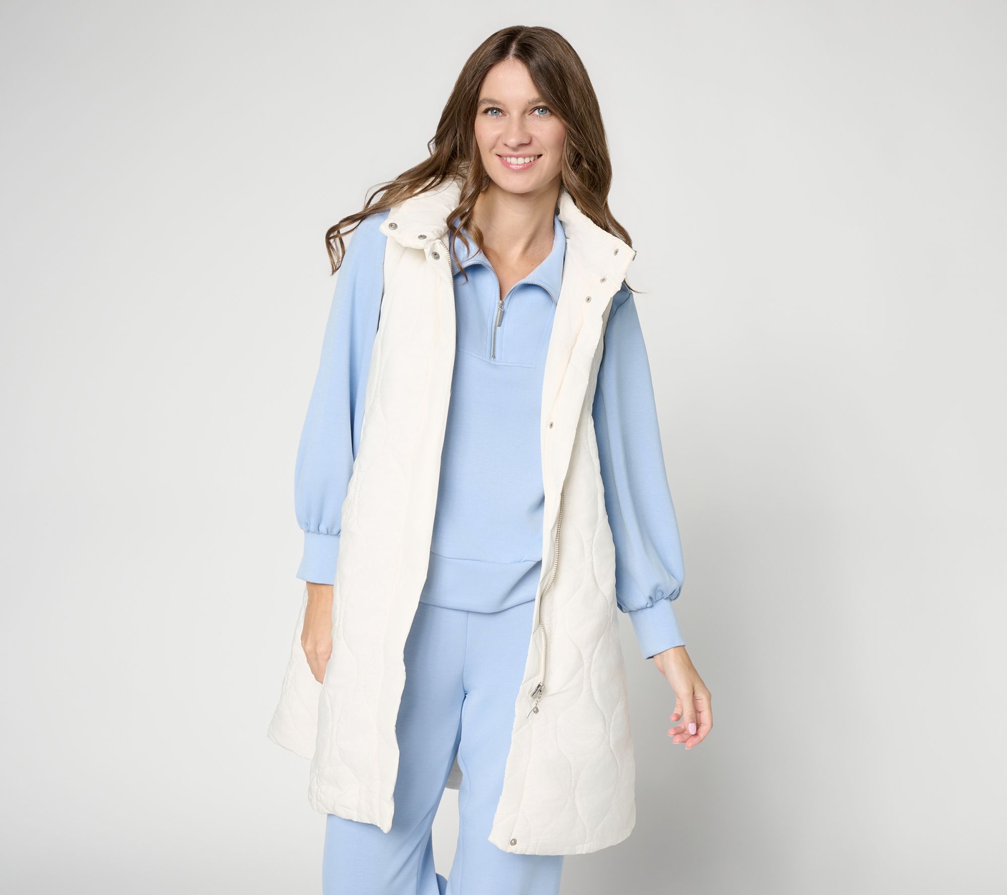  & BASICS Quilted Long Line Vest with Side Slits