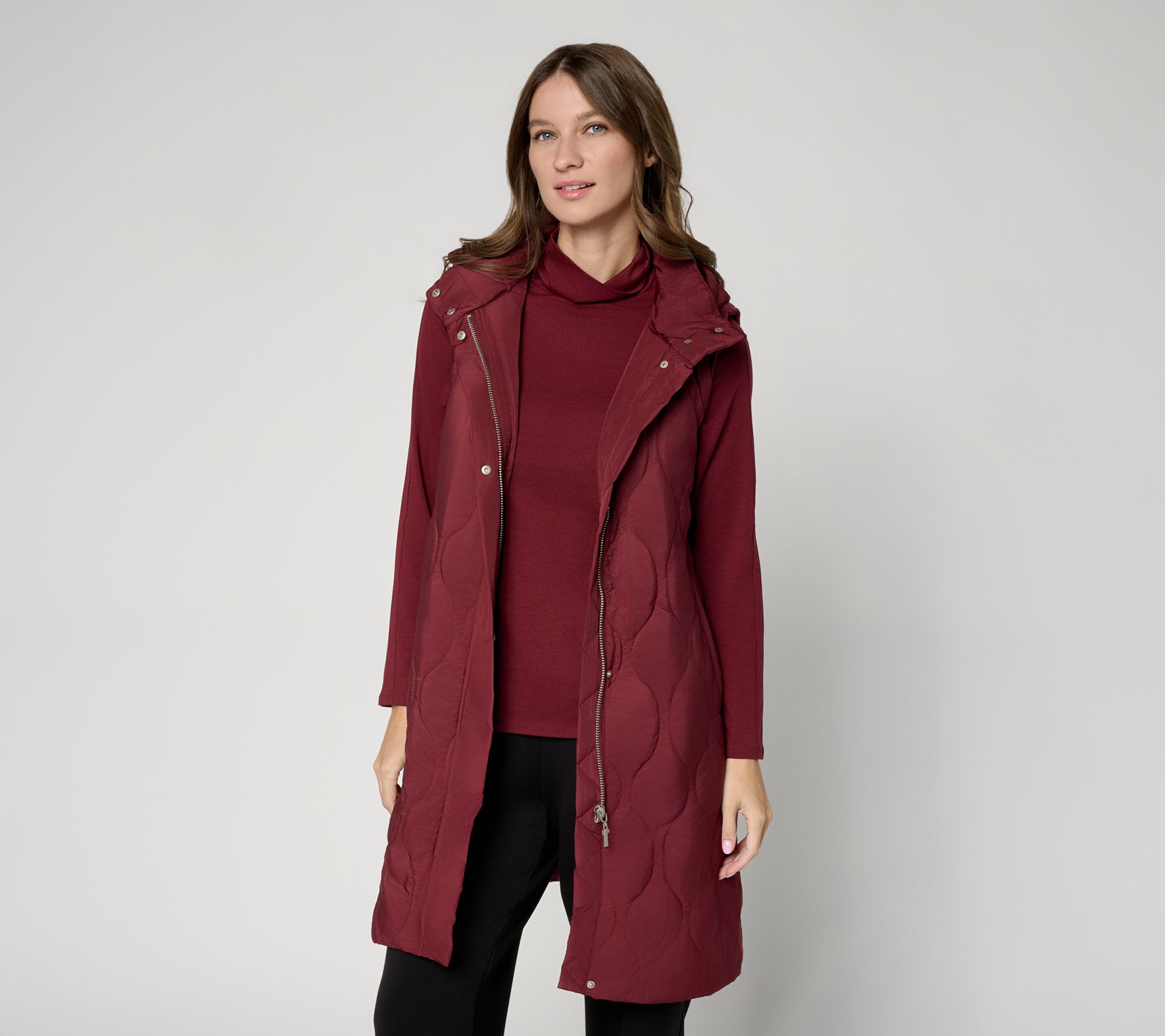 & BASICS Quilted Long Line Vest with Side Slits