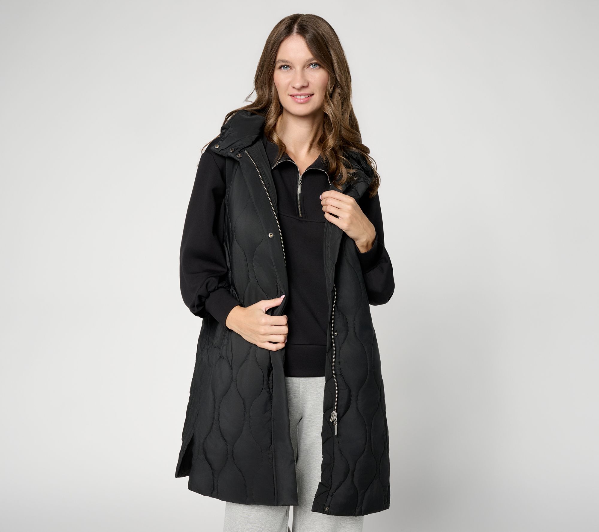 & BASICS Quilted Long Line Vest with Side Slits