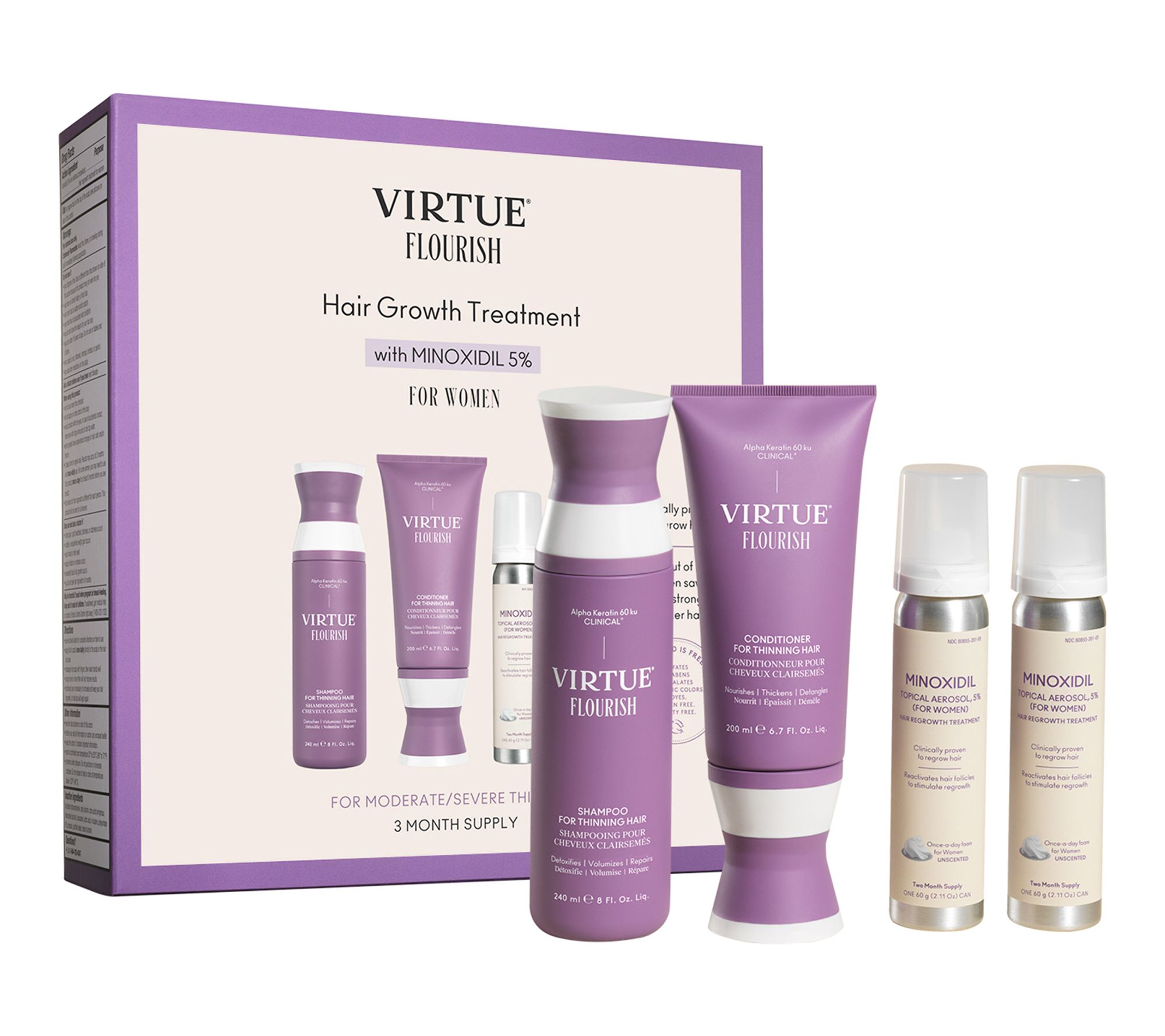 Virtue Flourish Shampoo & Conditioner Minoxidil Foam Hair Growth Kit
