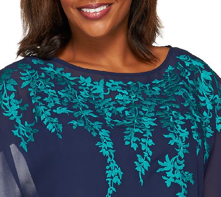 Bob Mackie's Embroidered Floral Caftan Top and Knit Tank Set - QVC.com