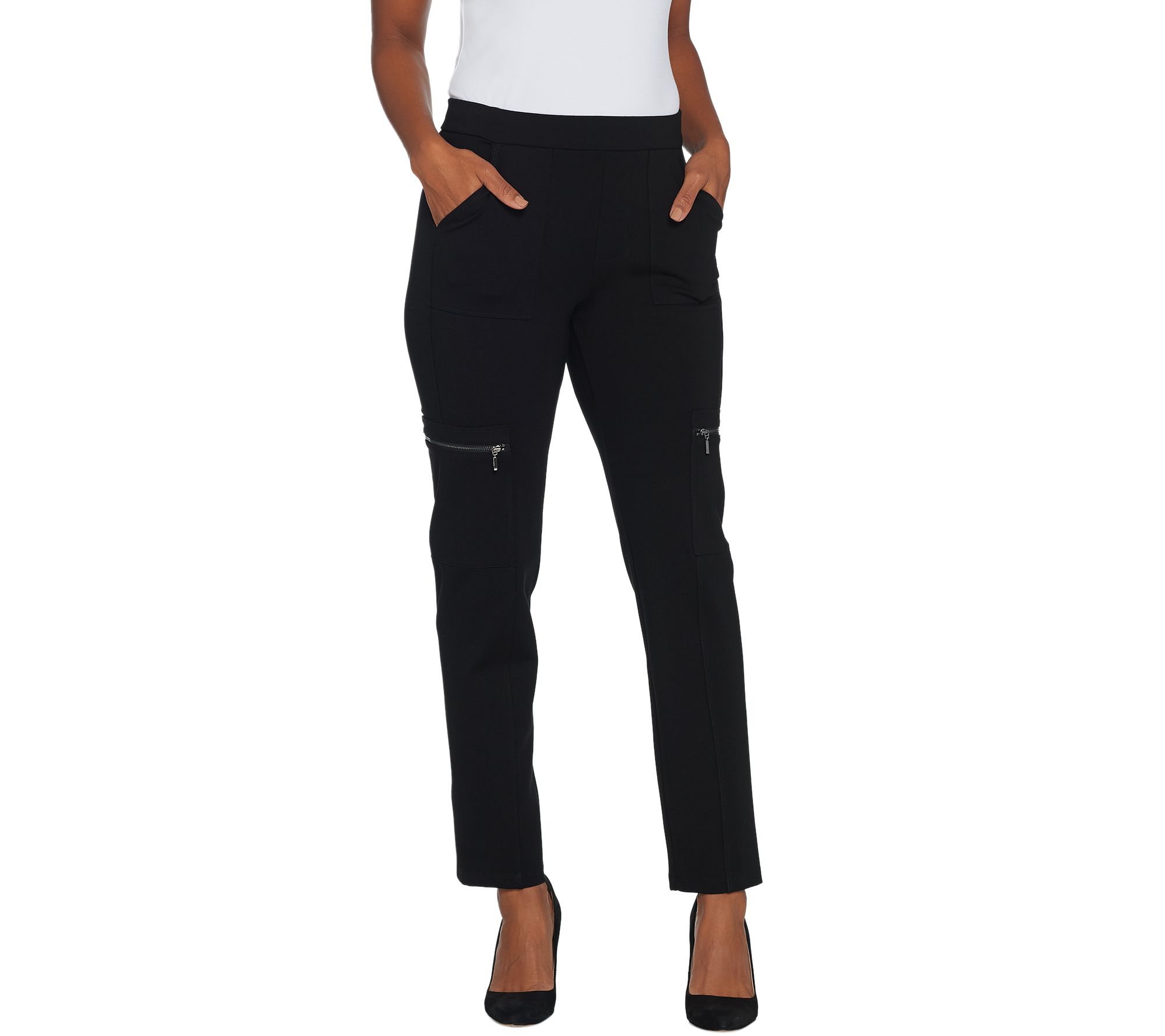 Susan Graver Regular Ponte Knit Ankle Pants w/ Zipper Detail