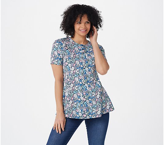 Denim & Co. Petite Printed Jersey Fit & Flare Top