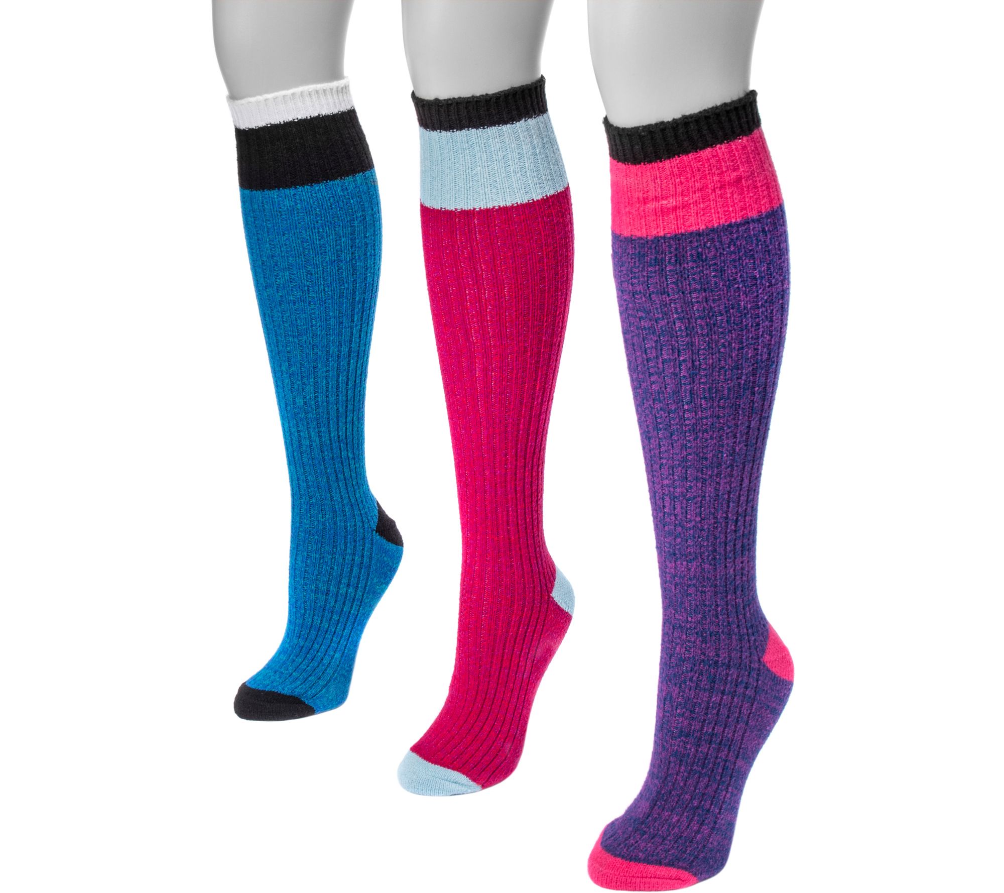 MUK LUKS Women's 3 Pair Pack Color Block Knee High Socks - QVC.com