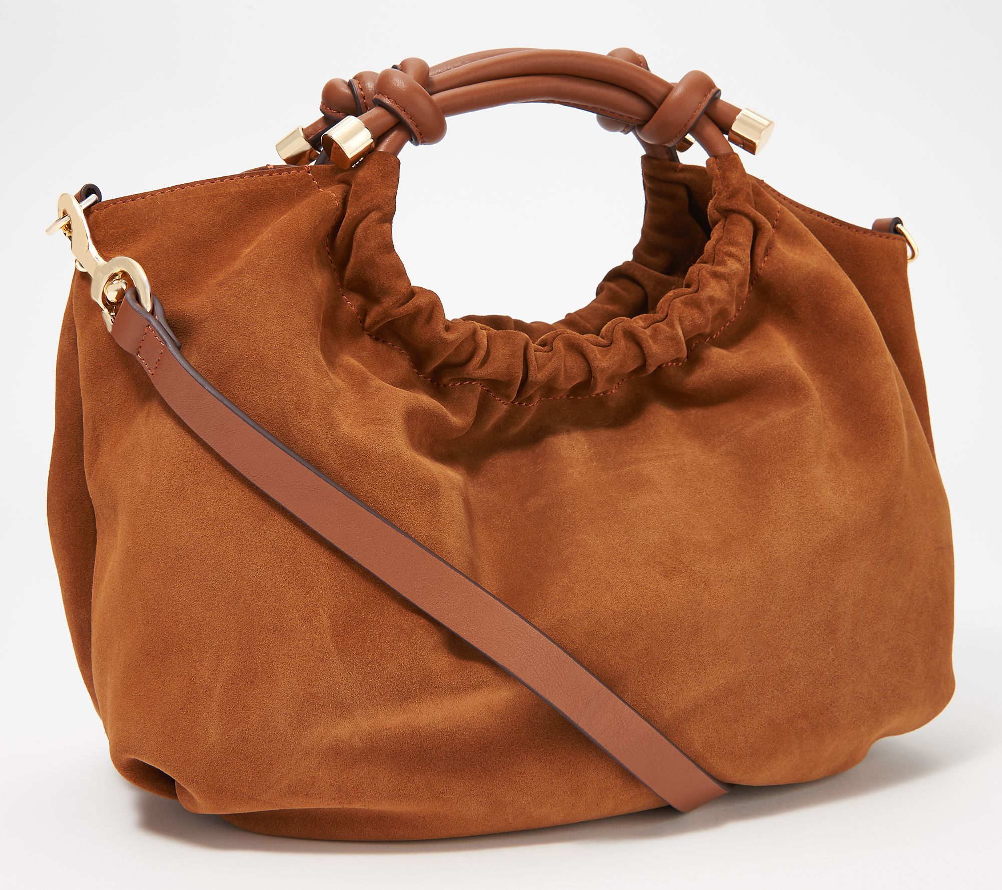 As Is THACKER Convertible Small Suede Satchel - Hepburn - QVC.com