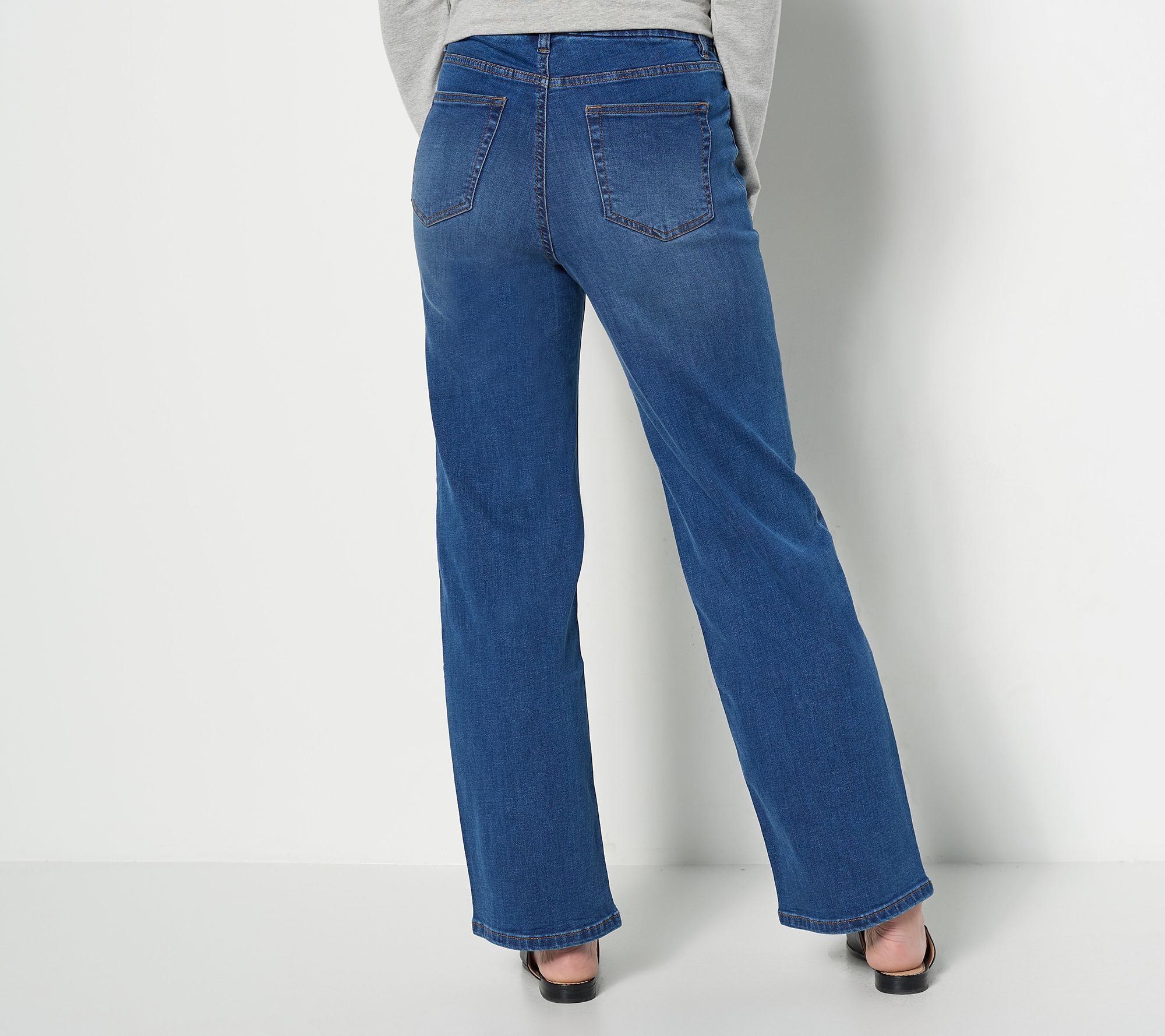 Denim Co. Easy Stretch Regular Wide Leg Jeans with Seam Details - QVC.com