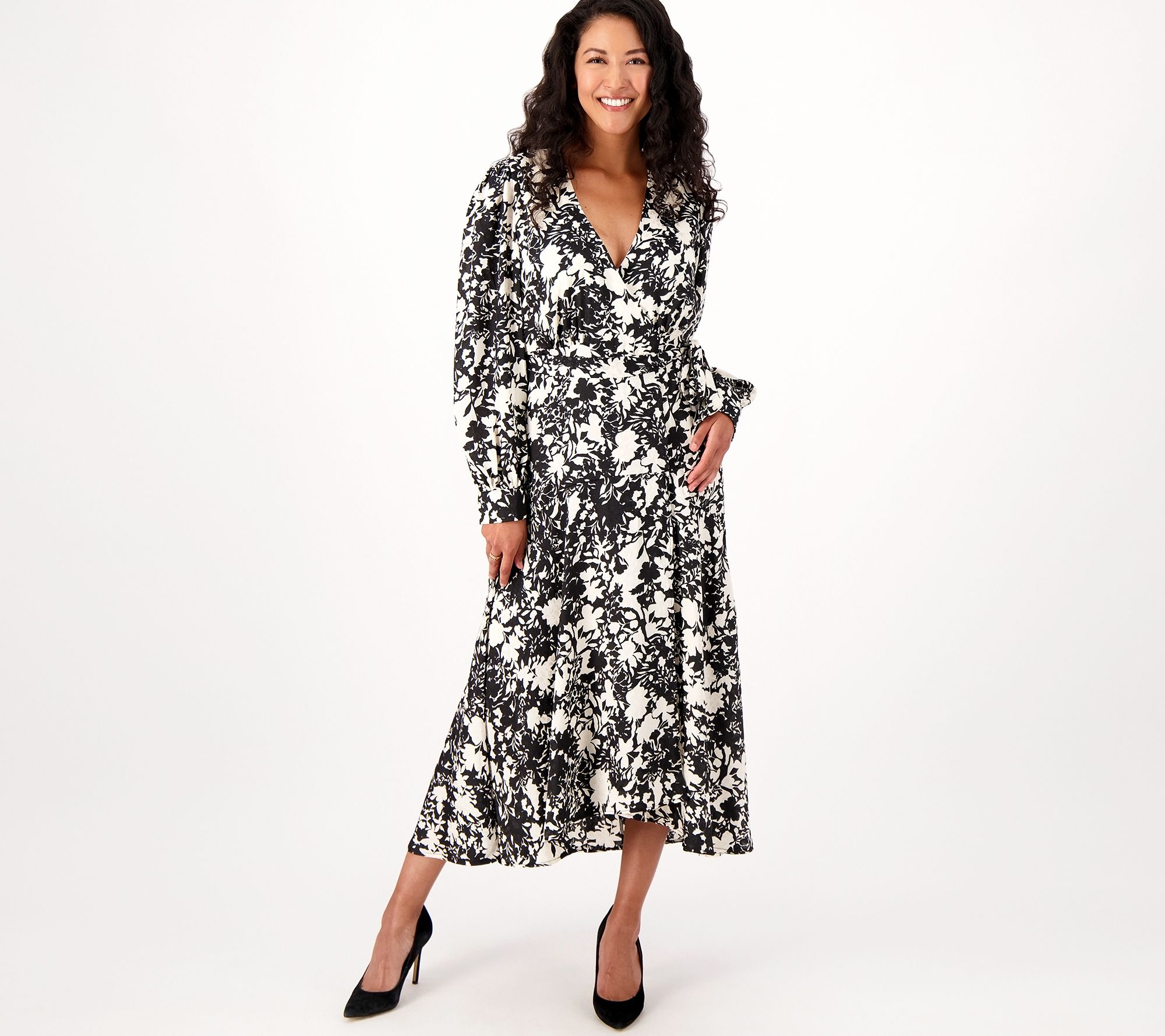 Susan Graver Occasions Printed Jacquard Woven Wrap Dress