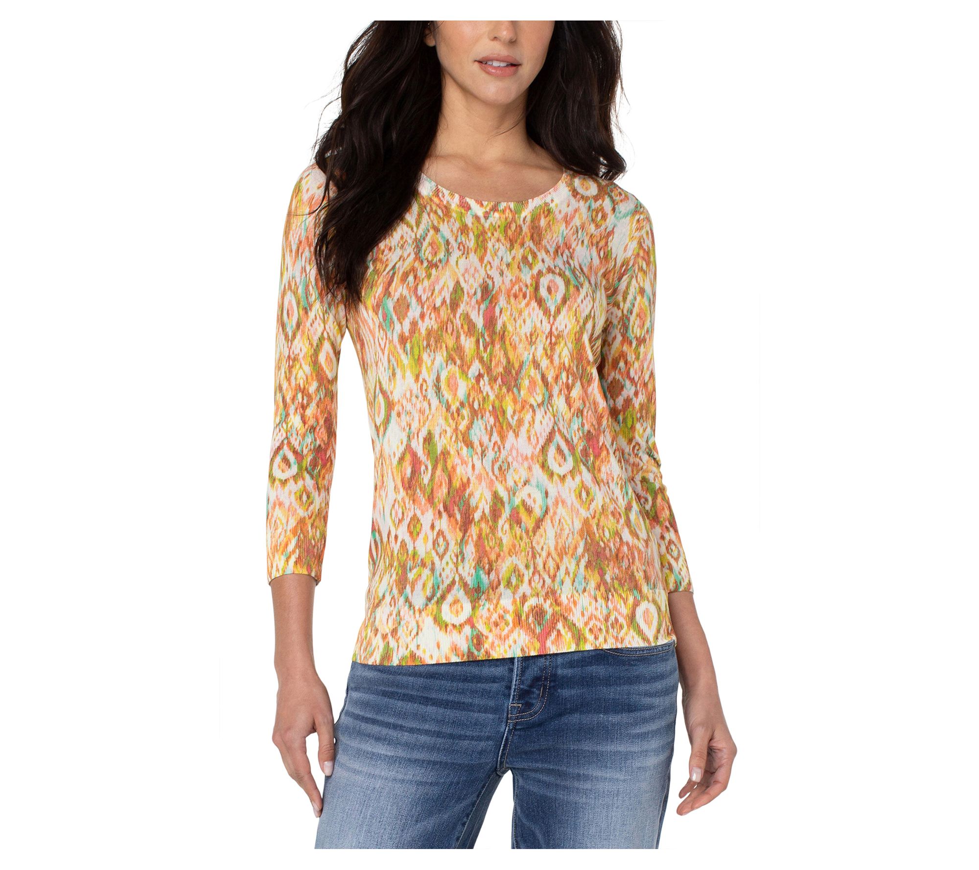 Liverpool Los Angeles Printed 3/4 Sleeve Sweater- Kaleidoscope