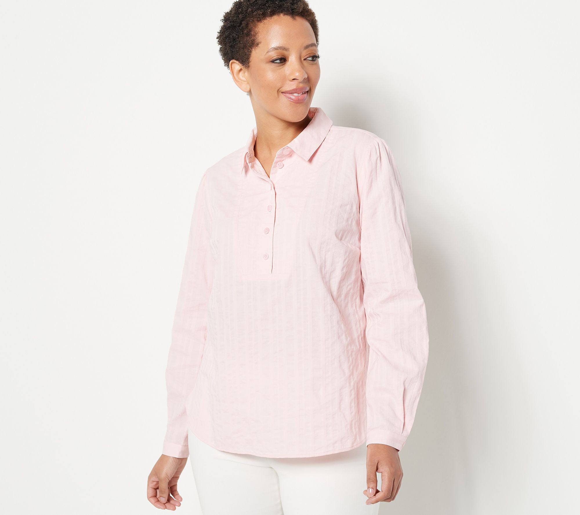 "As Is" Isaac Mizrahi Live Textured Stripe Pullover Blouse