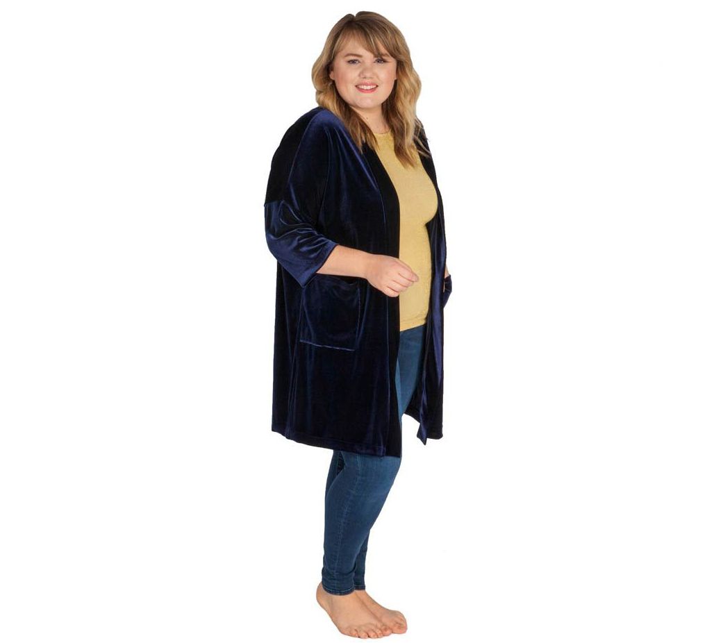 Skinnytees Plus 3/4-Sleeve Velvet Cardigan