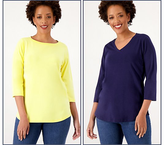 "As Is" Belle by Kim Gravel Primabelle Knit Set of 2 3/4 Sleeve Tops