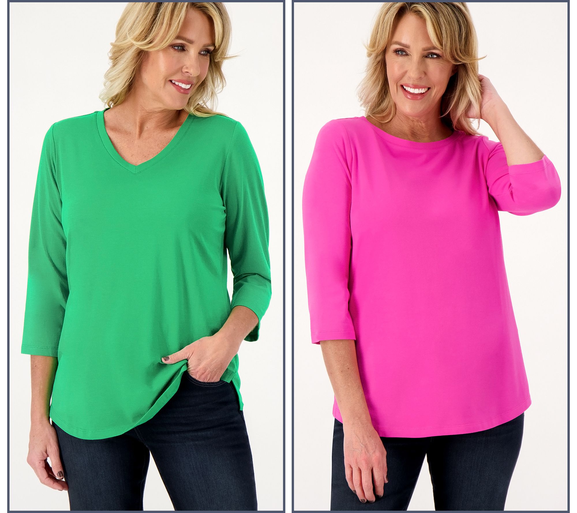 "As Is" Belle by Kim Gravel Primabelle Knit Set of 2 3/4 Sleeve Tops