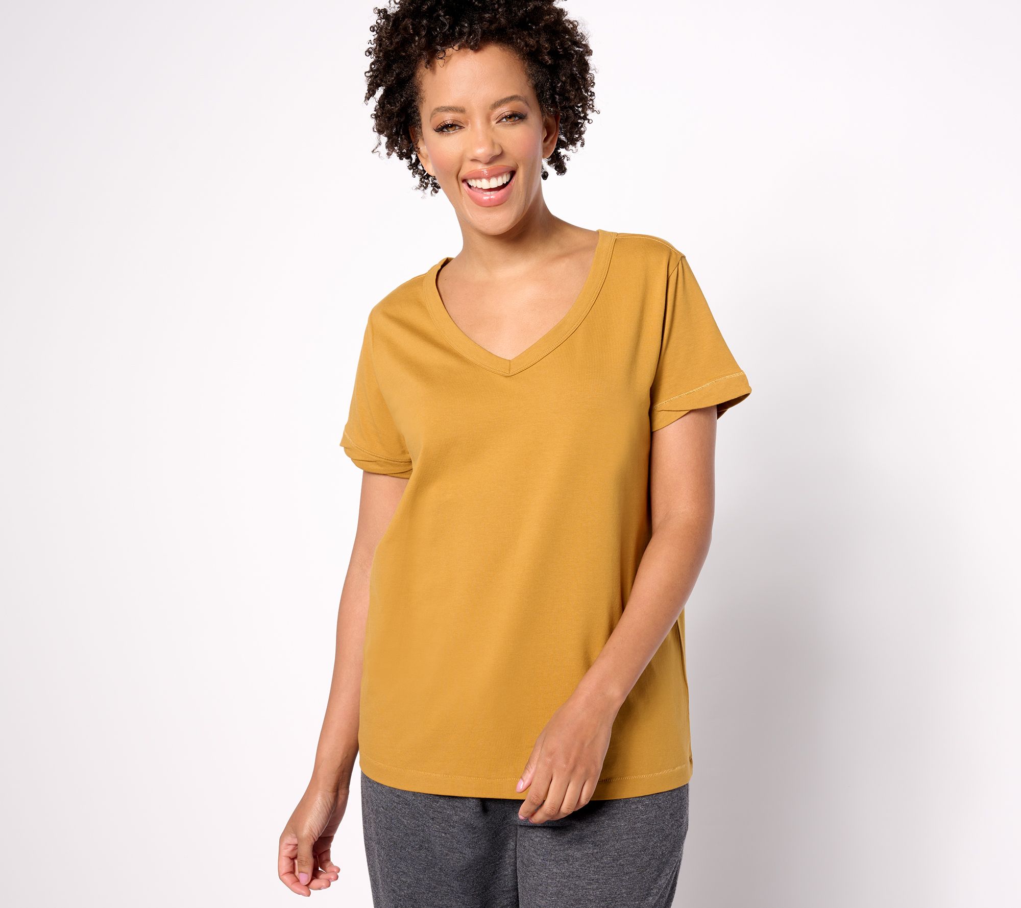 AnyBody Basic Short Sleeve V-Neck T-Shirt