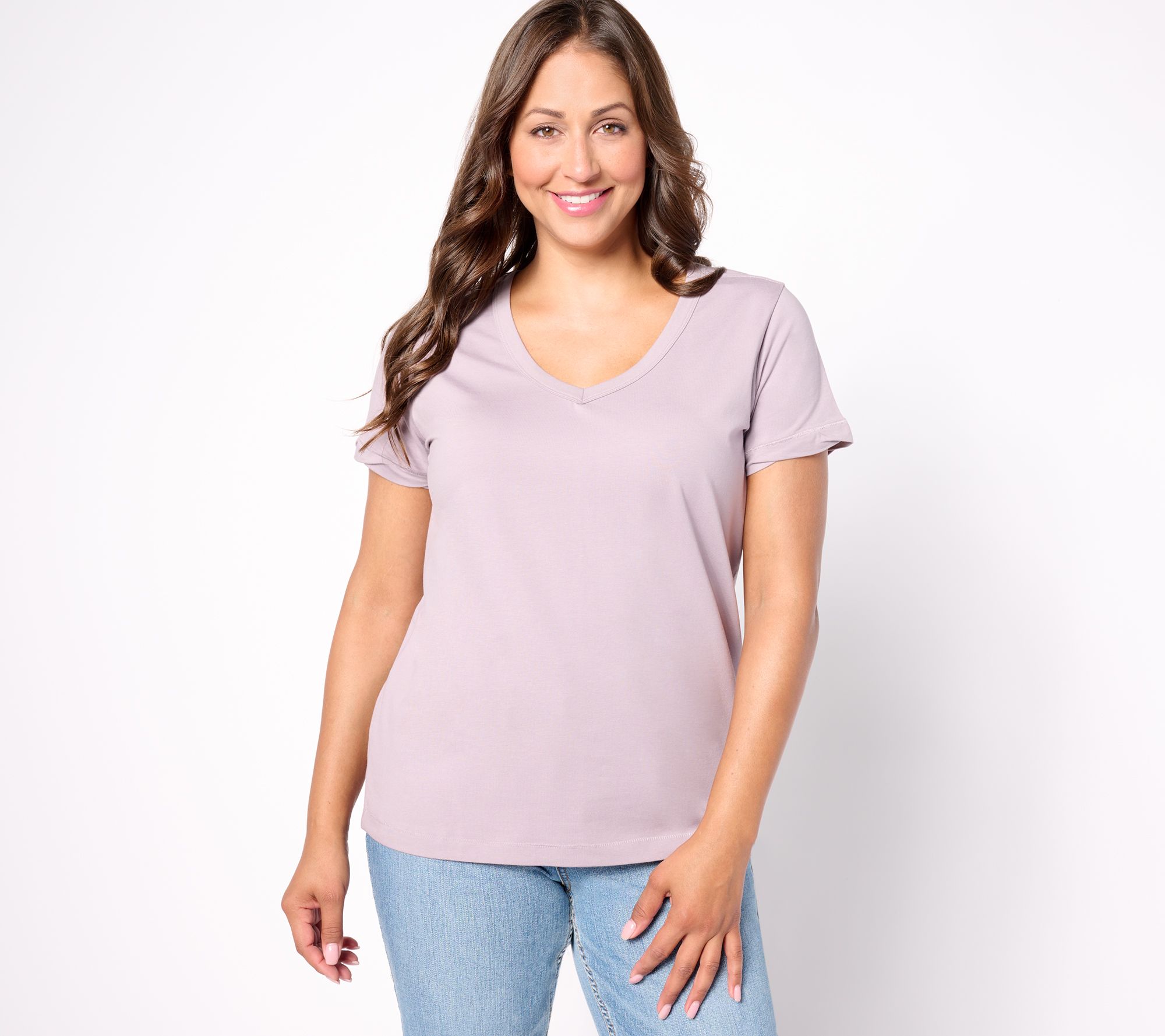 AnyBody Basic Short Sleeve V-Neck T-Shirt