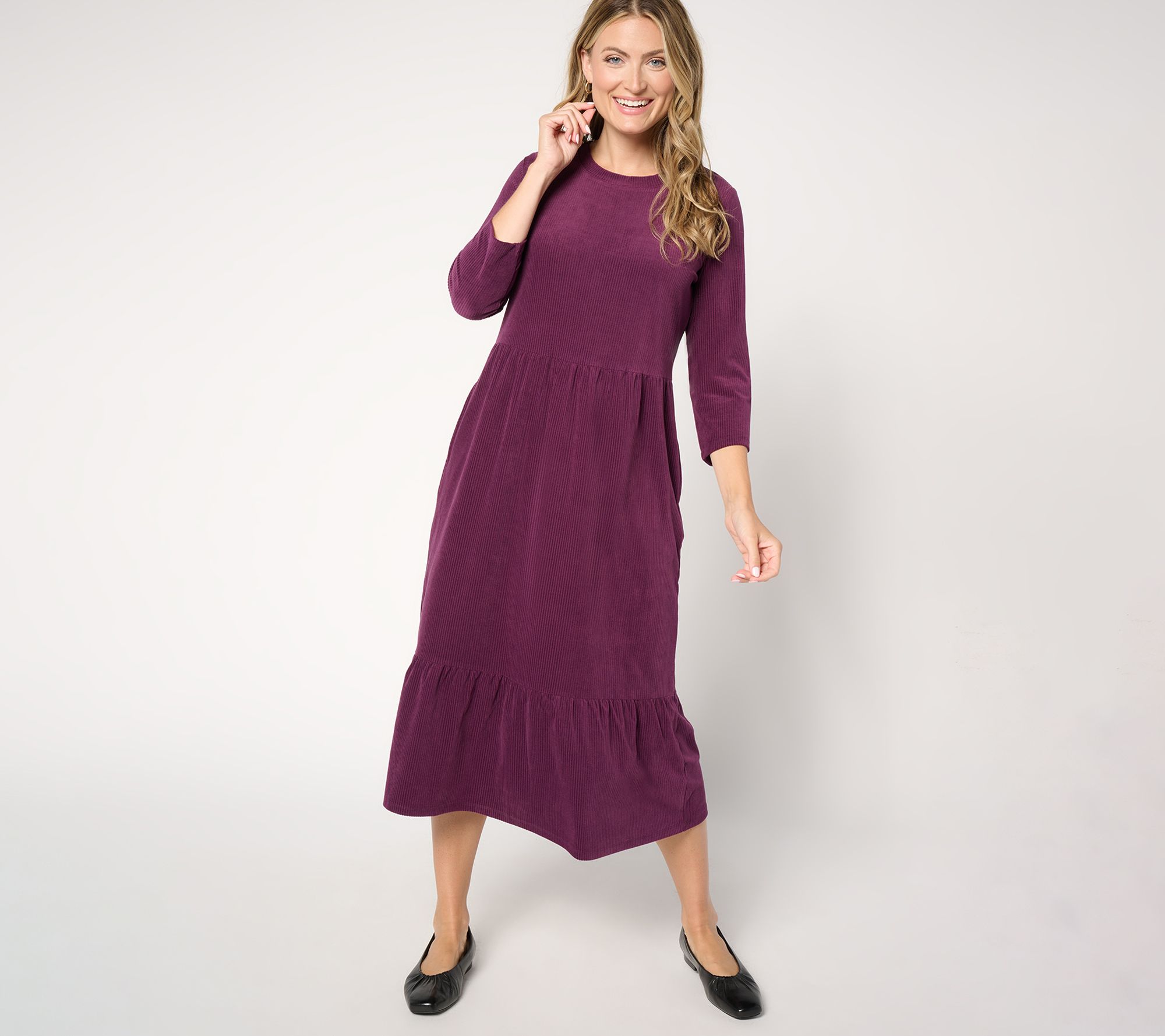 Denim & Co. Petite Heritage Velour Knit Midi Dress