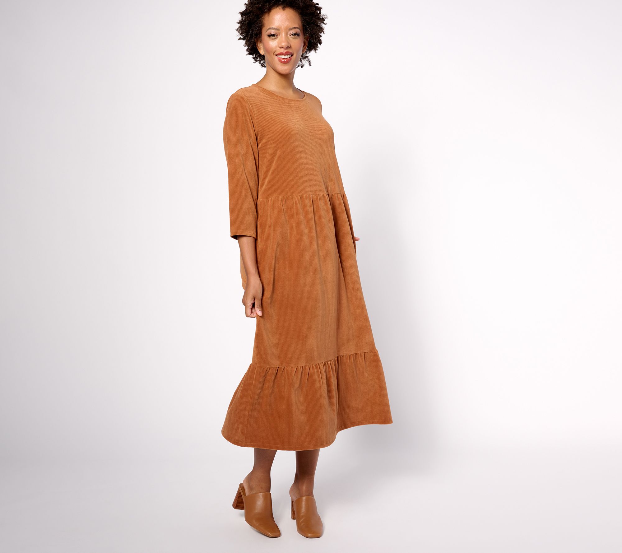 Denim & Co. Petite Heritage Velour Knit Midi Dress