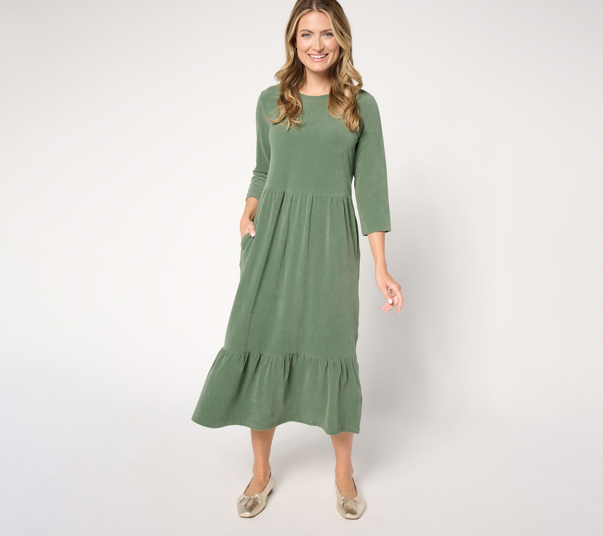 Denim & Co. Petite Heritage Velour Knit Midi Dress