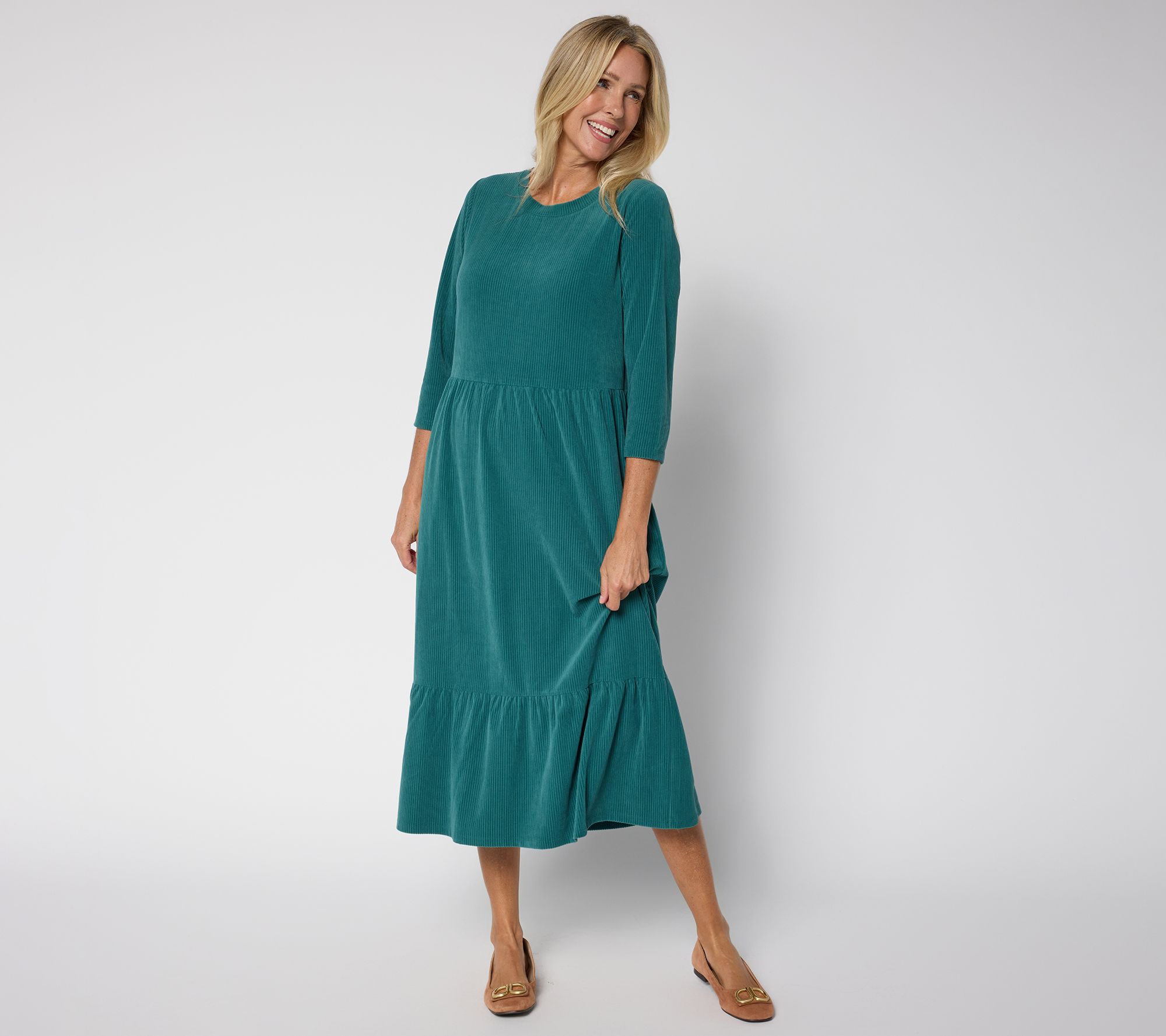 Denim & Co. Petite Heritage Velour Knit Midi Dress