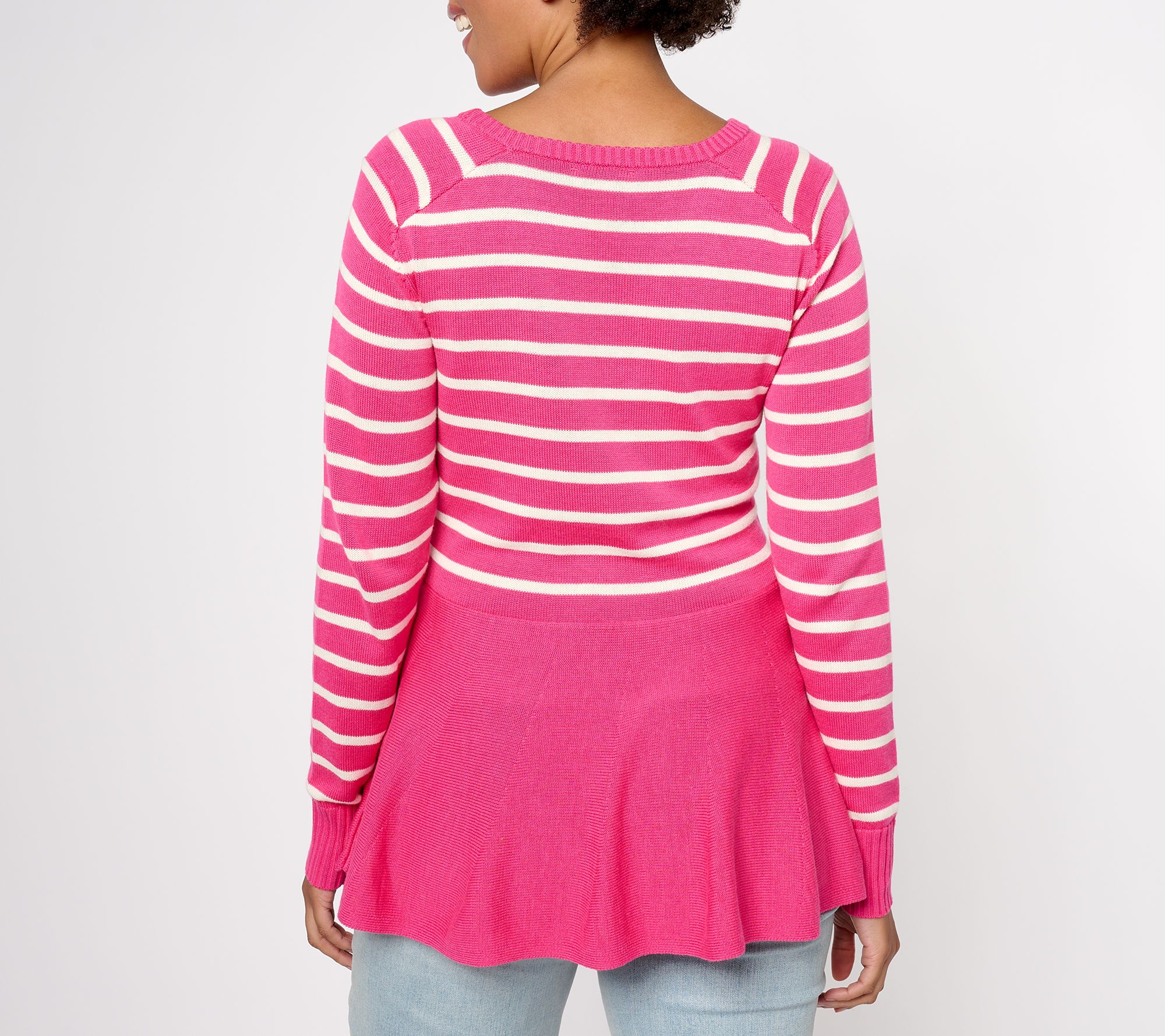 AnyBody Stripe Peplum Sweater - QVC.com